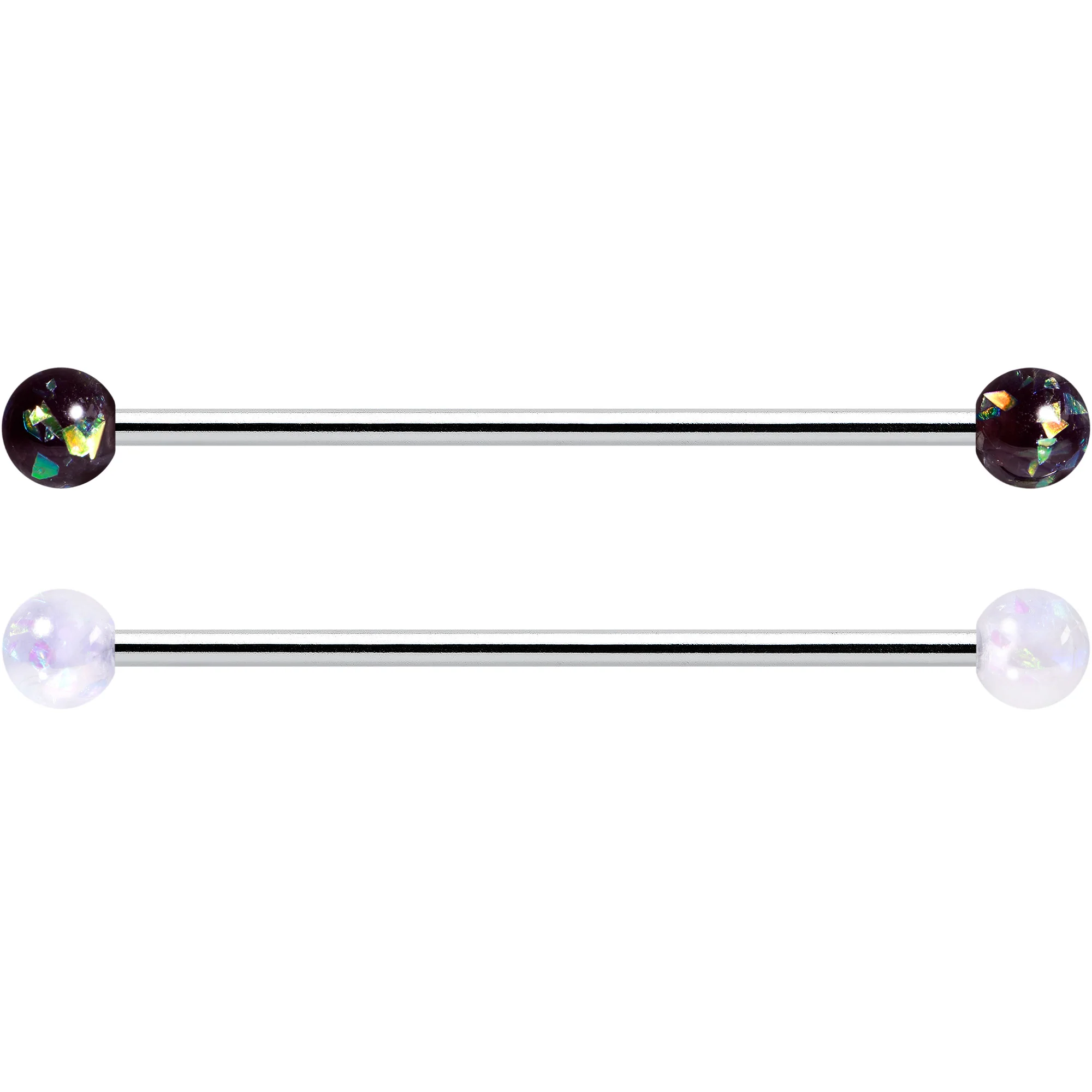 14G Green Aurora Black Faux Opal Pack Industrial Barbell Set of 4 - Image 3