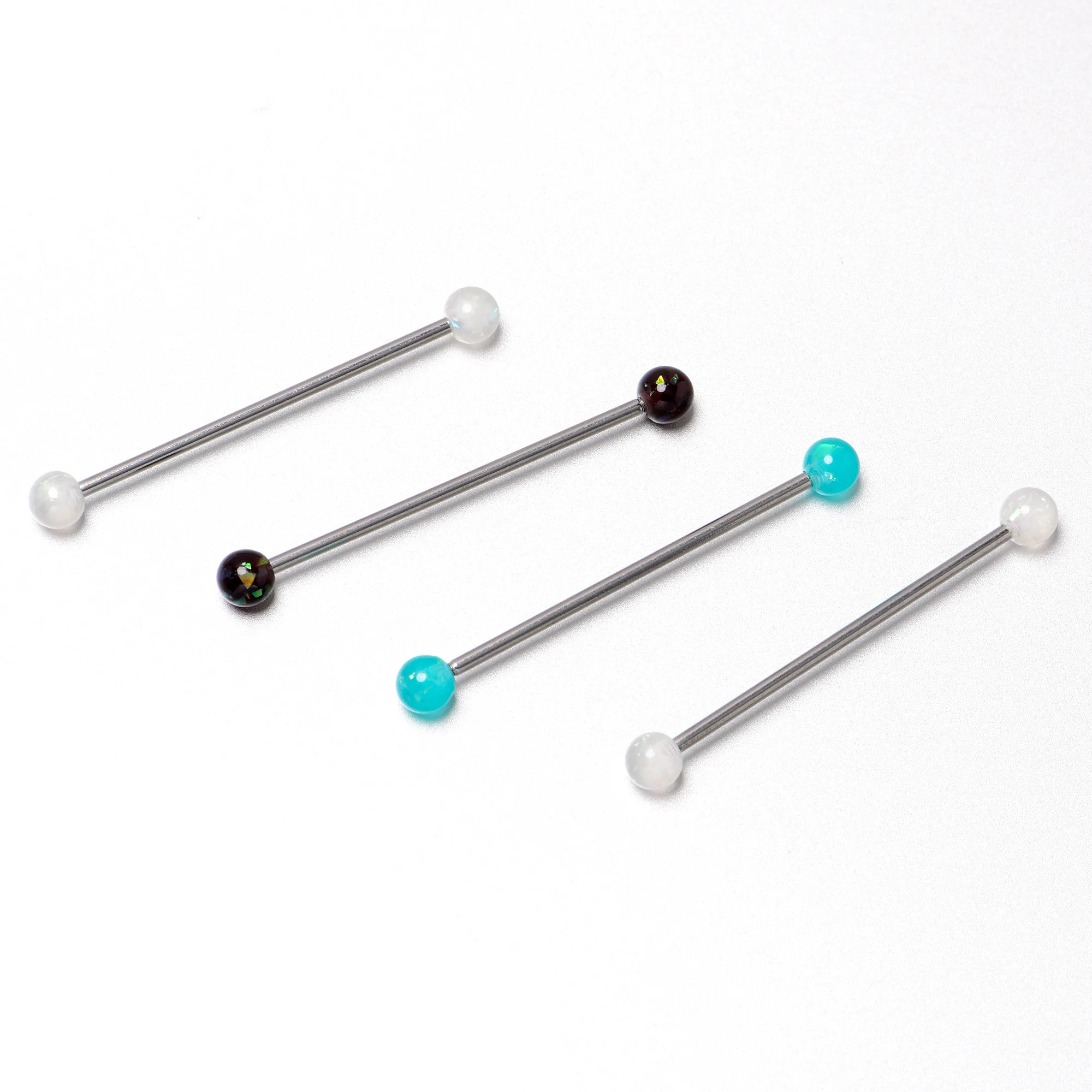 14G Green Aurora Black Faux Opal Pack Industrial Barbell Set of 4 - Image 7