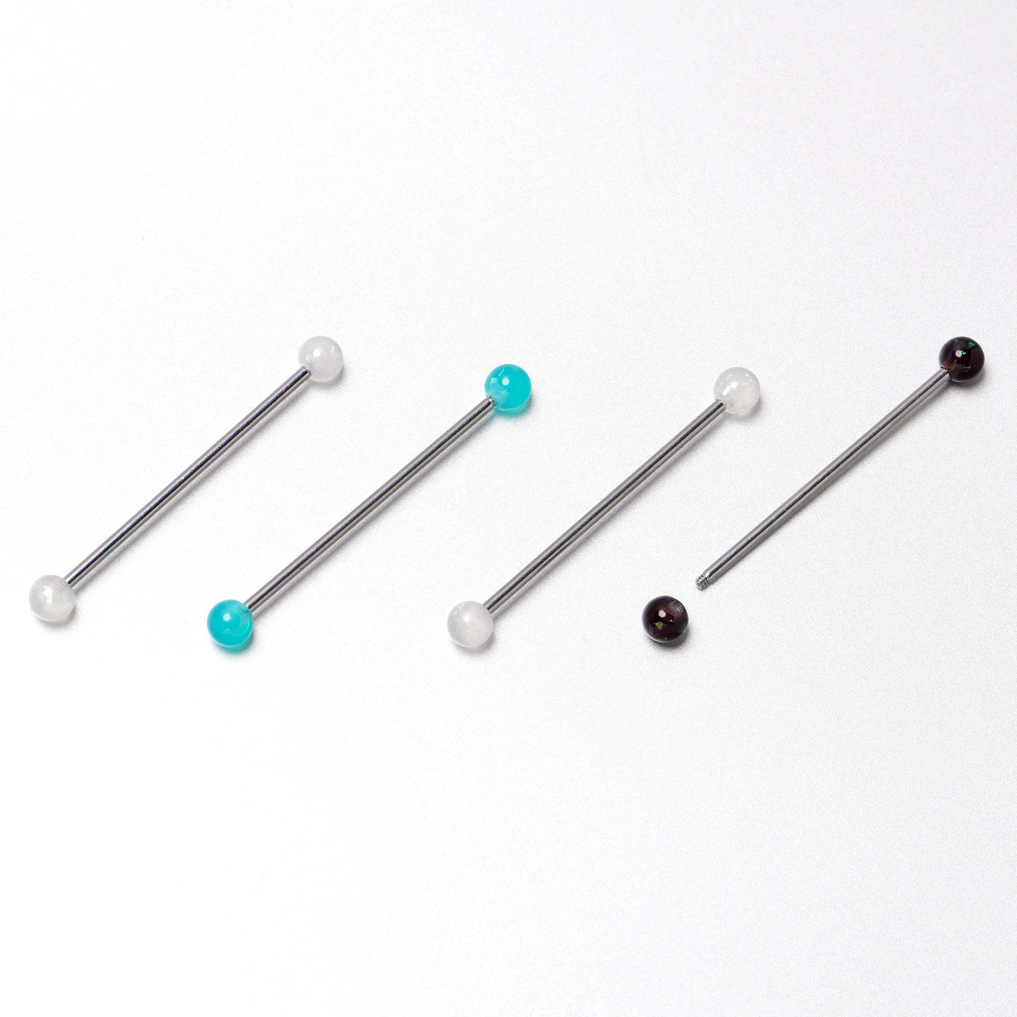 14G Green Aurora Black Faux Opal Pack Industrial Barbell Set of 4 - Image 8