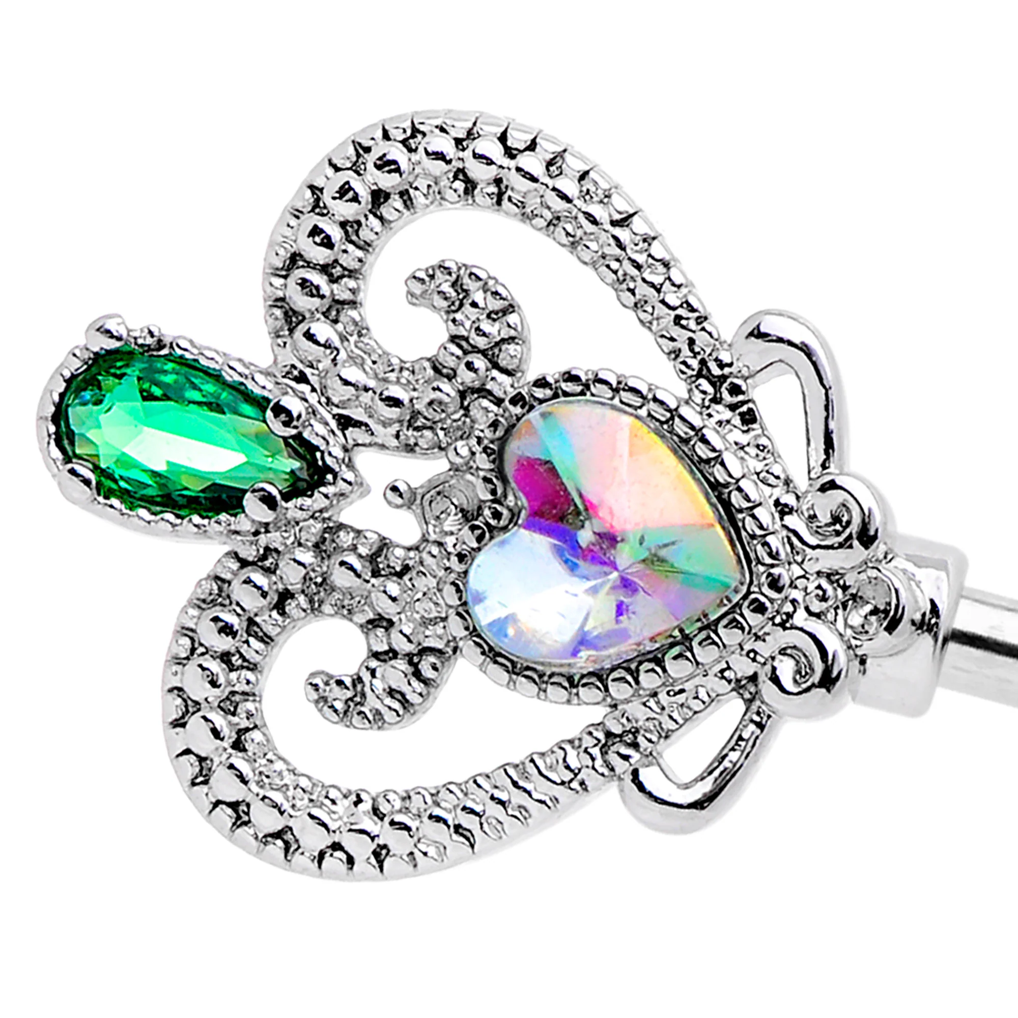 14G Green Aurora Gem Queens Key Industrial Barbell 38mm - Image 2