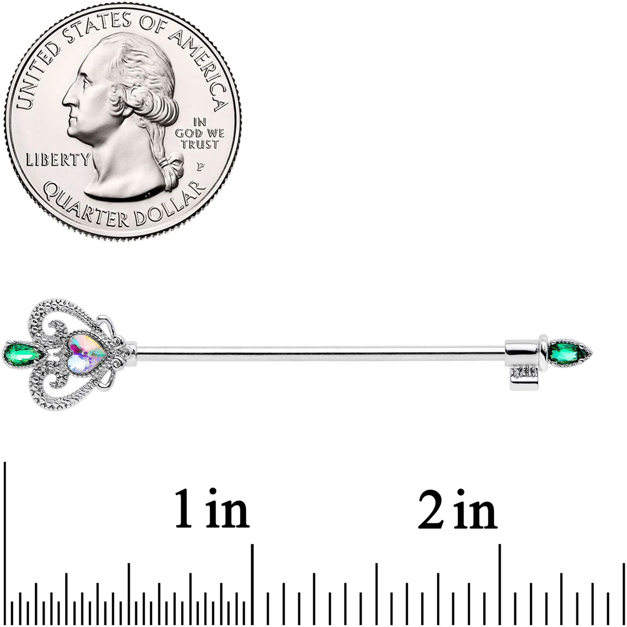 14G Green Aurora Gem Queens Key Industrial Barbell 38mm - Image 3