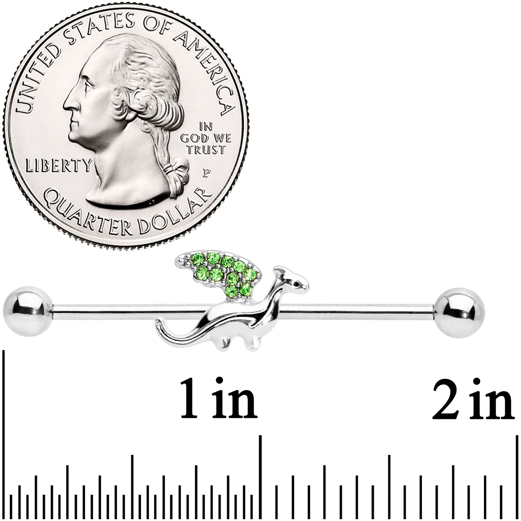 14G Green Gem Dragon Industrial Barbell 38mm - Image 2
