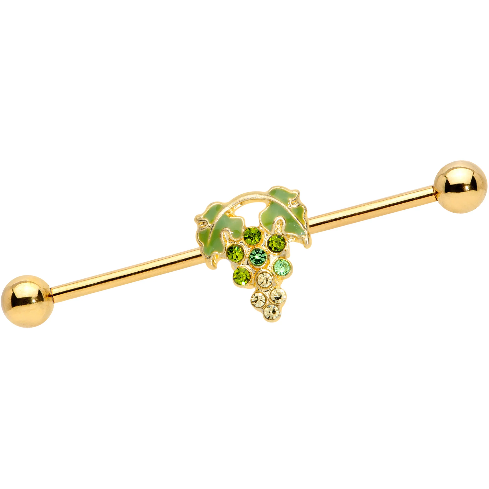 14G Green Gem Gold Tone Bunch of Grapes Industrial Barbell 38mm