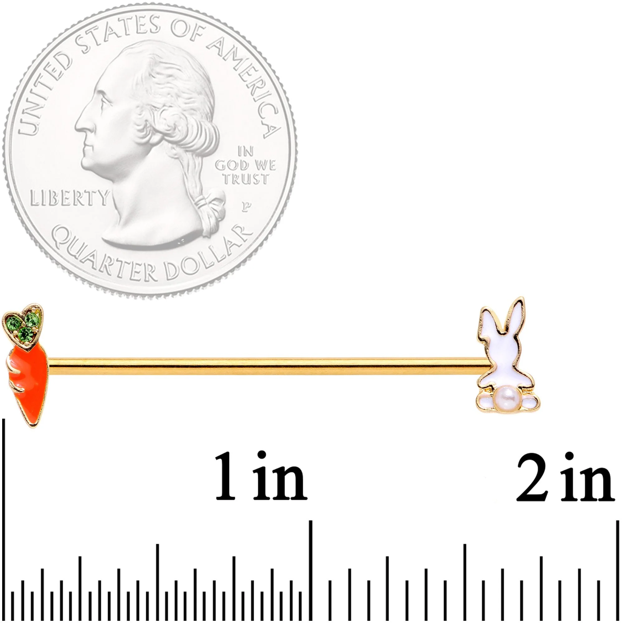 14G Green Gem Gold Tone Easter Bunny Industrial Barbell 38mm - Image 2