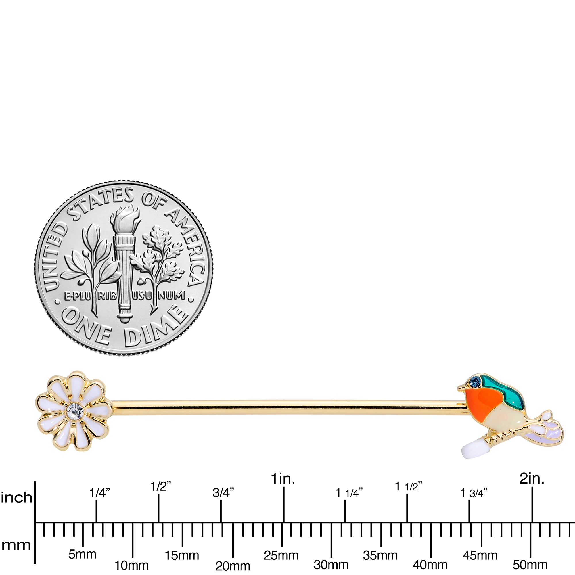 14G Green Gem Gold Tone Perch Bird Industrial Barbell 38mm - Image 3