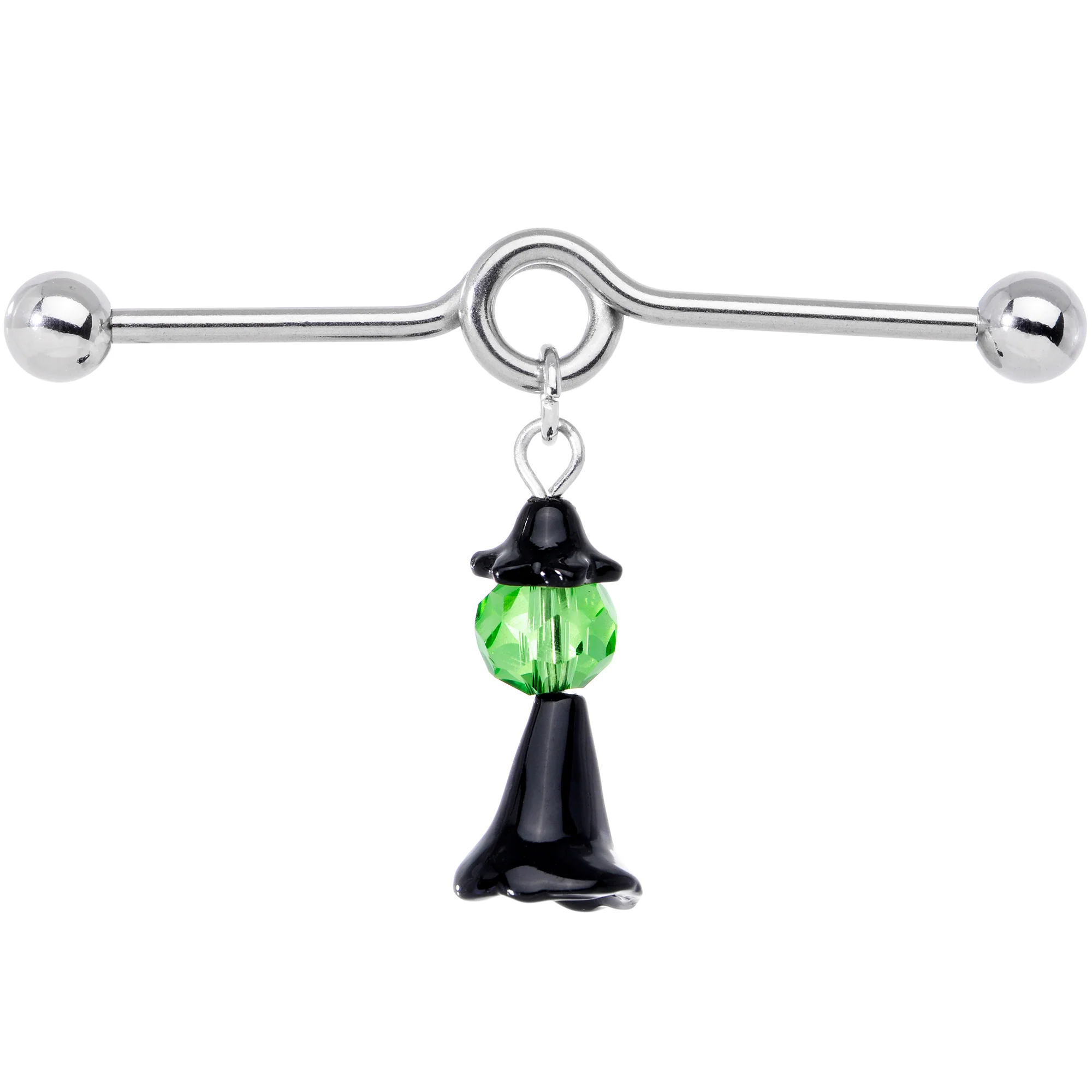 14G Green Gem Spooky Witch Halloween Dangle Project Bar 38mm - Image 2