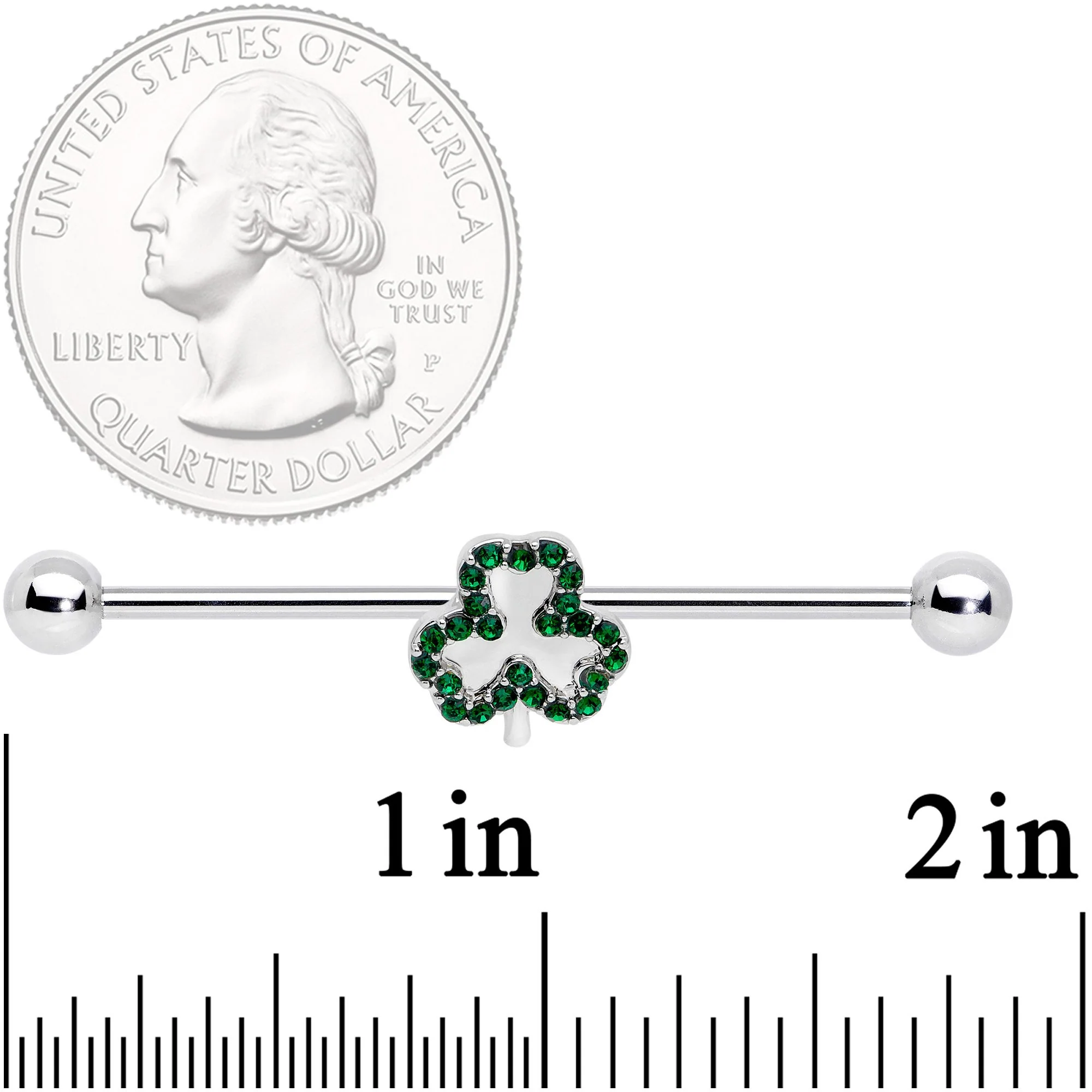 14G Green Gem St Patricks Day Shamrock Barbell Industrial 38mm - Image 2