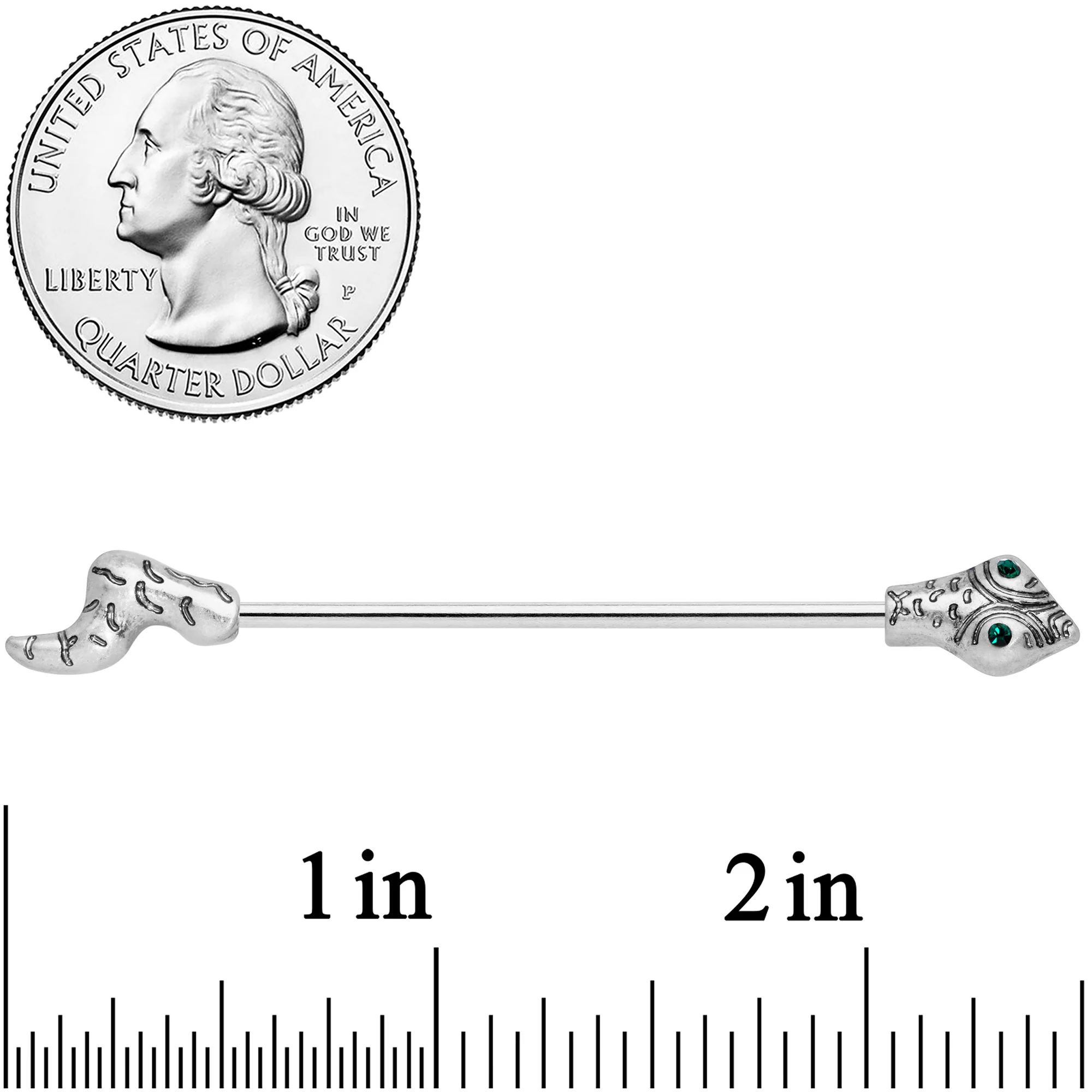 14G Green Gem Tribal Snake Industrial Barbell 38mm - Image 3