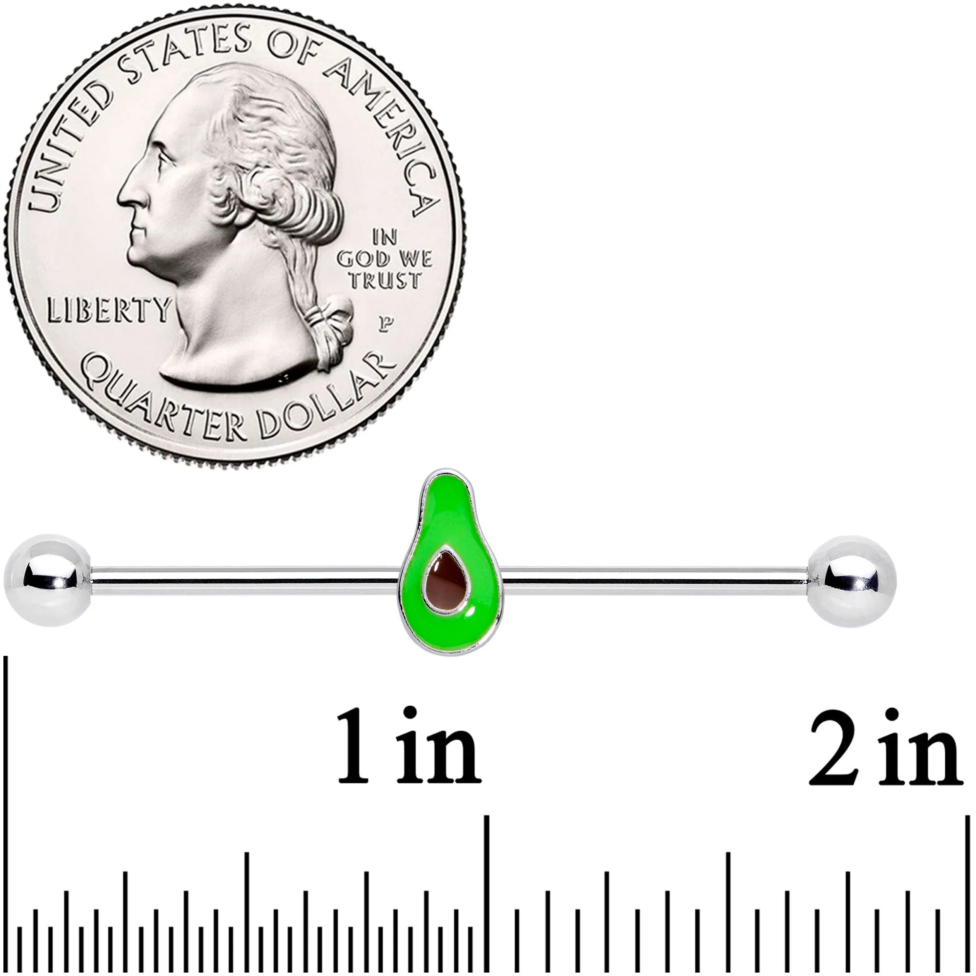 14G Green Groovy Avocado Industrial Barbell 38mm - Image 2