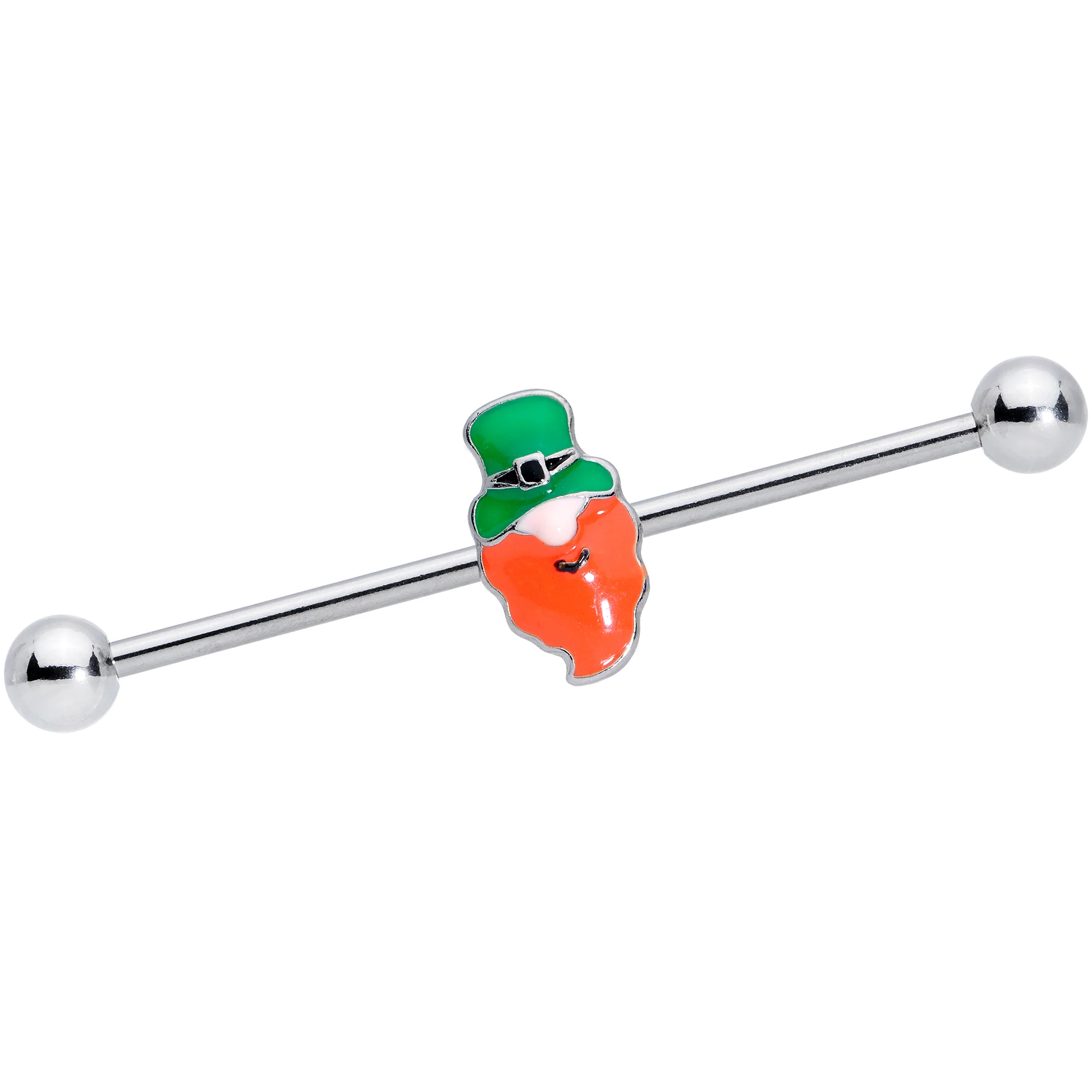 14G Green Leprechaun St Patricks Day Industrial Barbell Set 38mm - Image 2