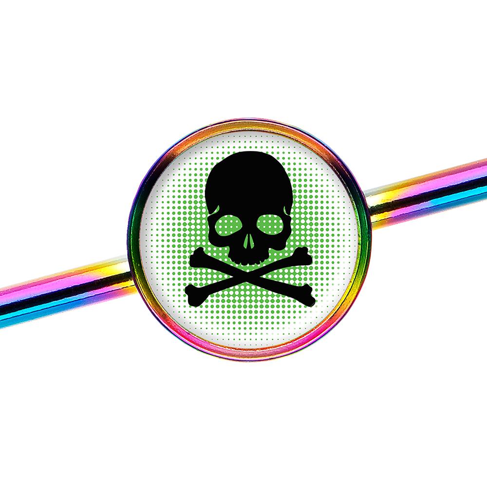 14G Green Rainbow Skull Rainbow Industrial Barbell 37mm - Image 3