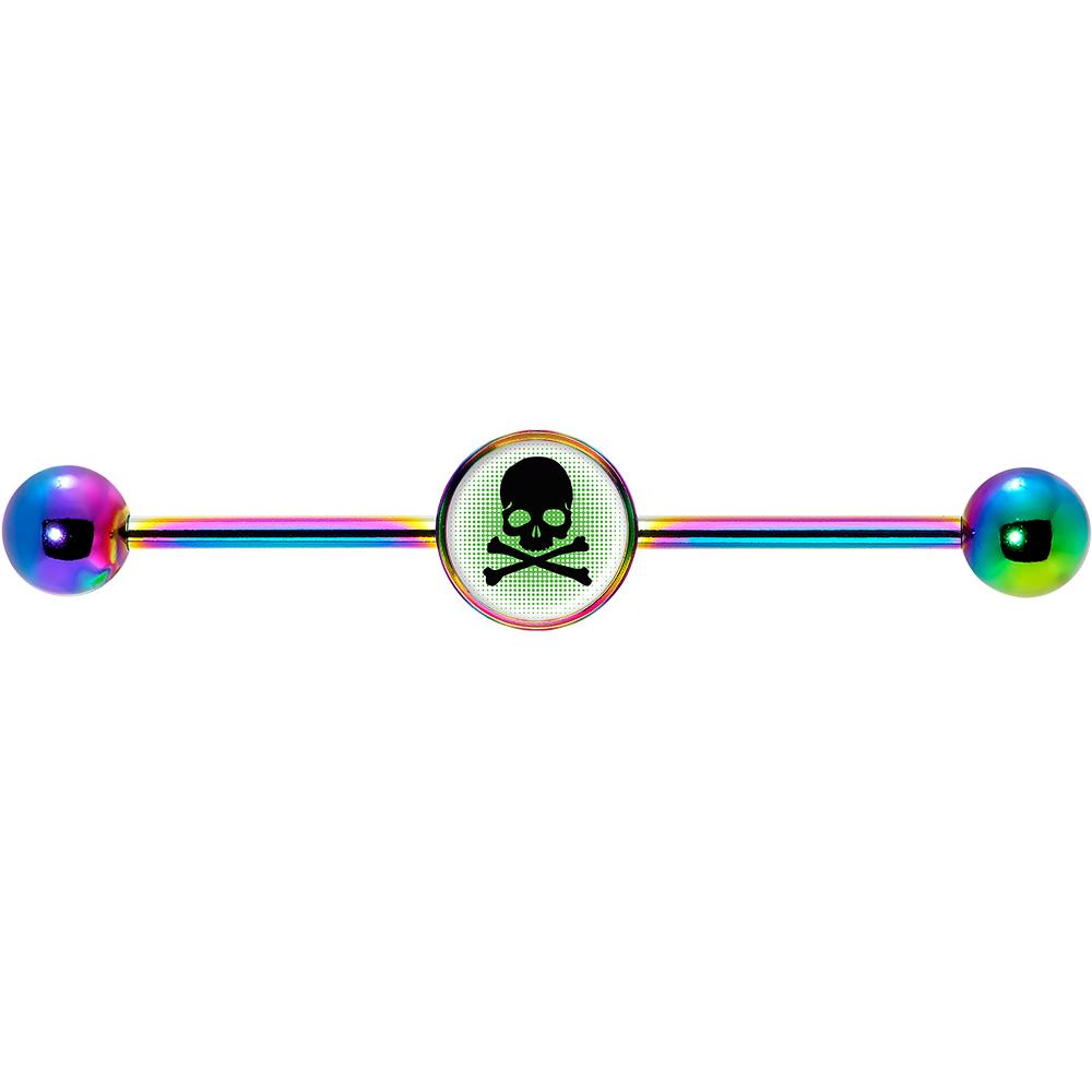 14G Green Rainbow Skull Rainbow Industrial Barbell 37mm - Image 4