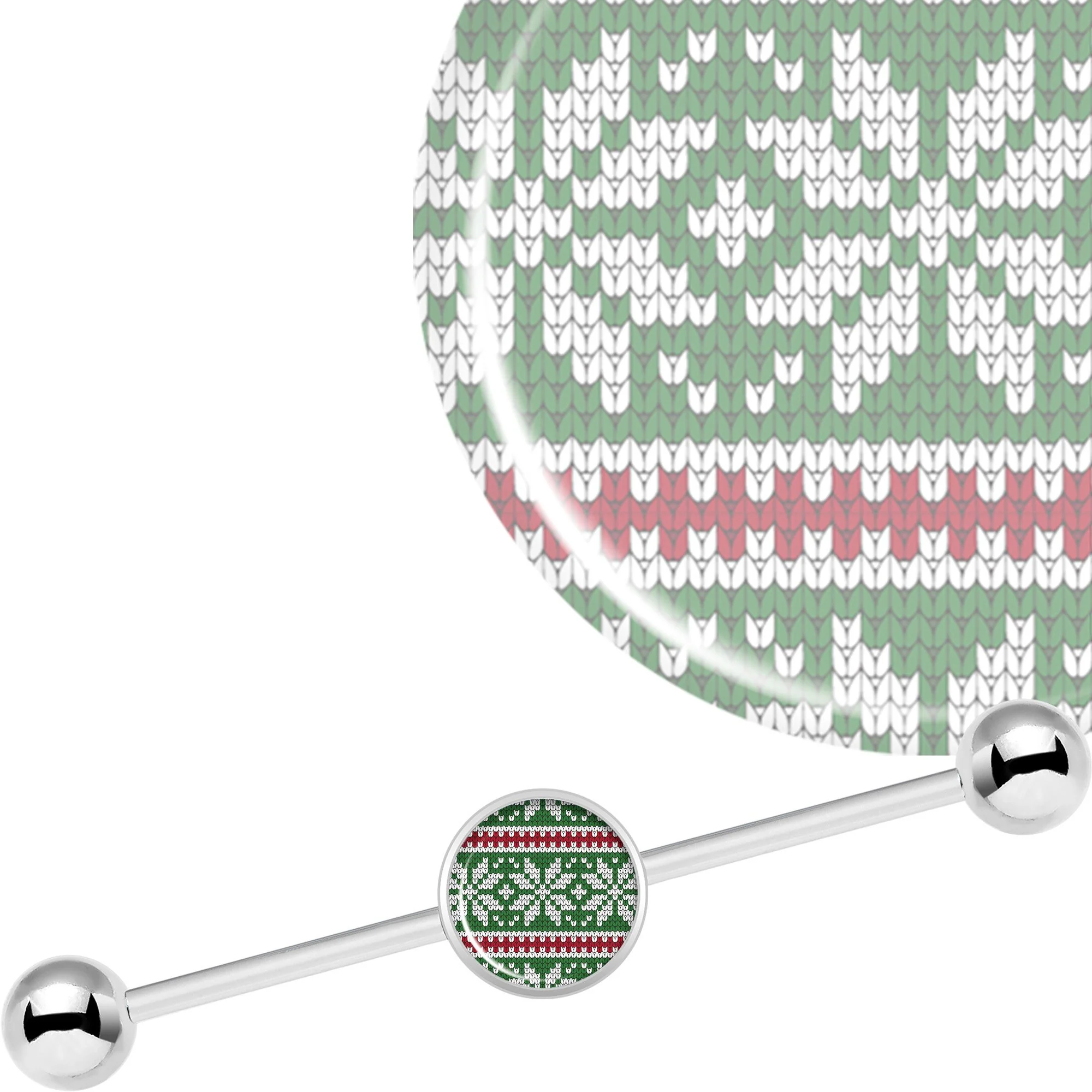 14G Green Red Christmas Sweater Industrial Barbell 37mm - Image 3