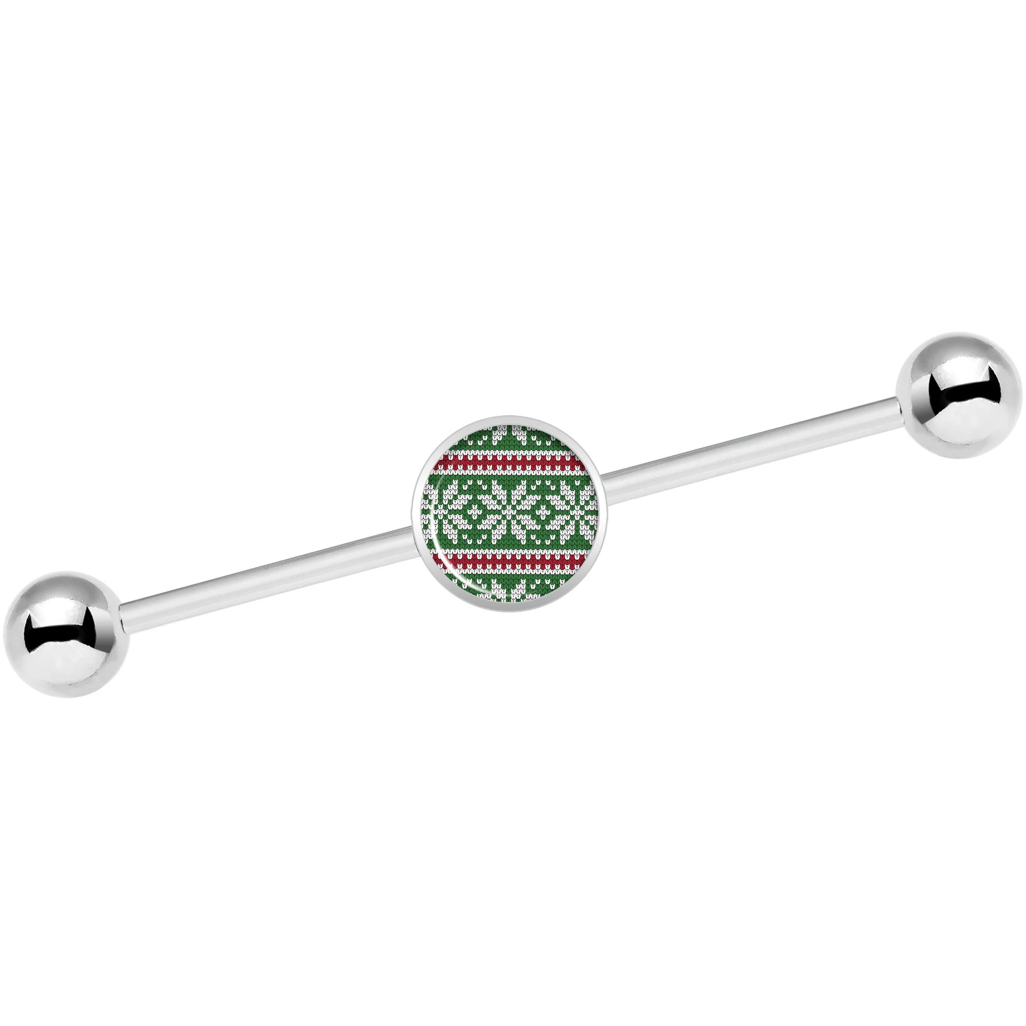 14G Green Red Christmas Sweater Industrial Barbell 37mm - Image 4