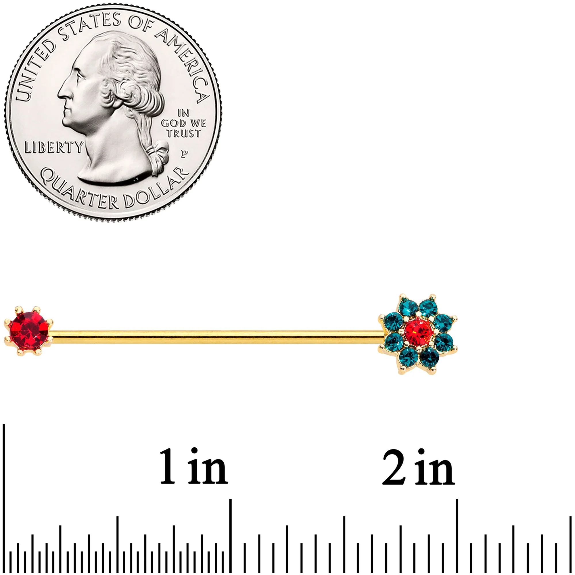 14G Green Red Gem Christmas Flower Industrial Barbell 38mm - Image 3