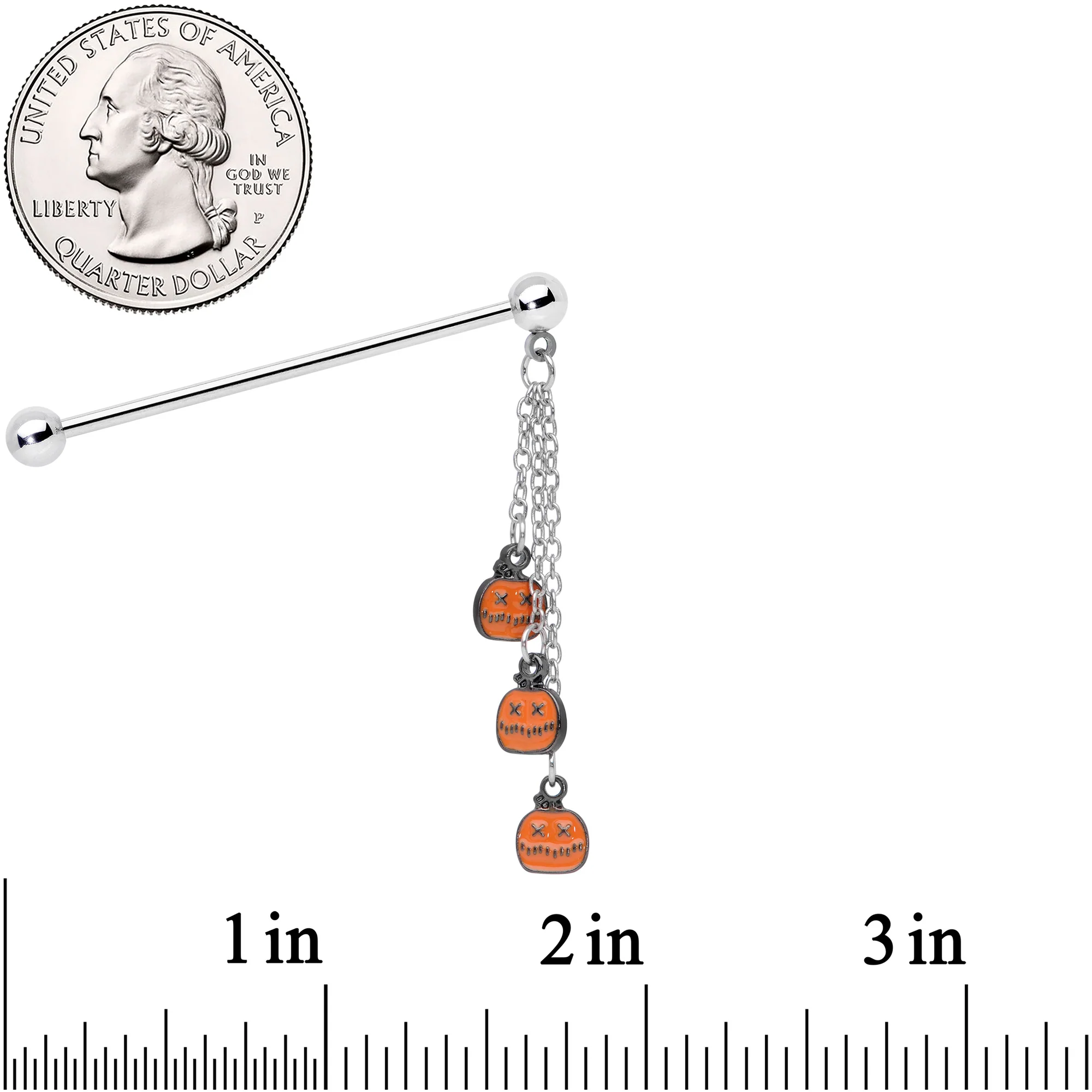 14G Halloween Pumpkin Chain Dangle Industrial Barbell 38mm - Image 4