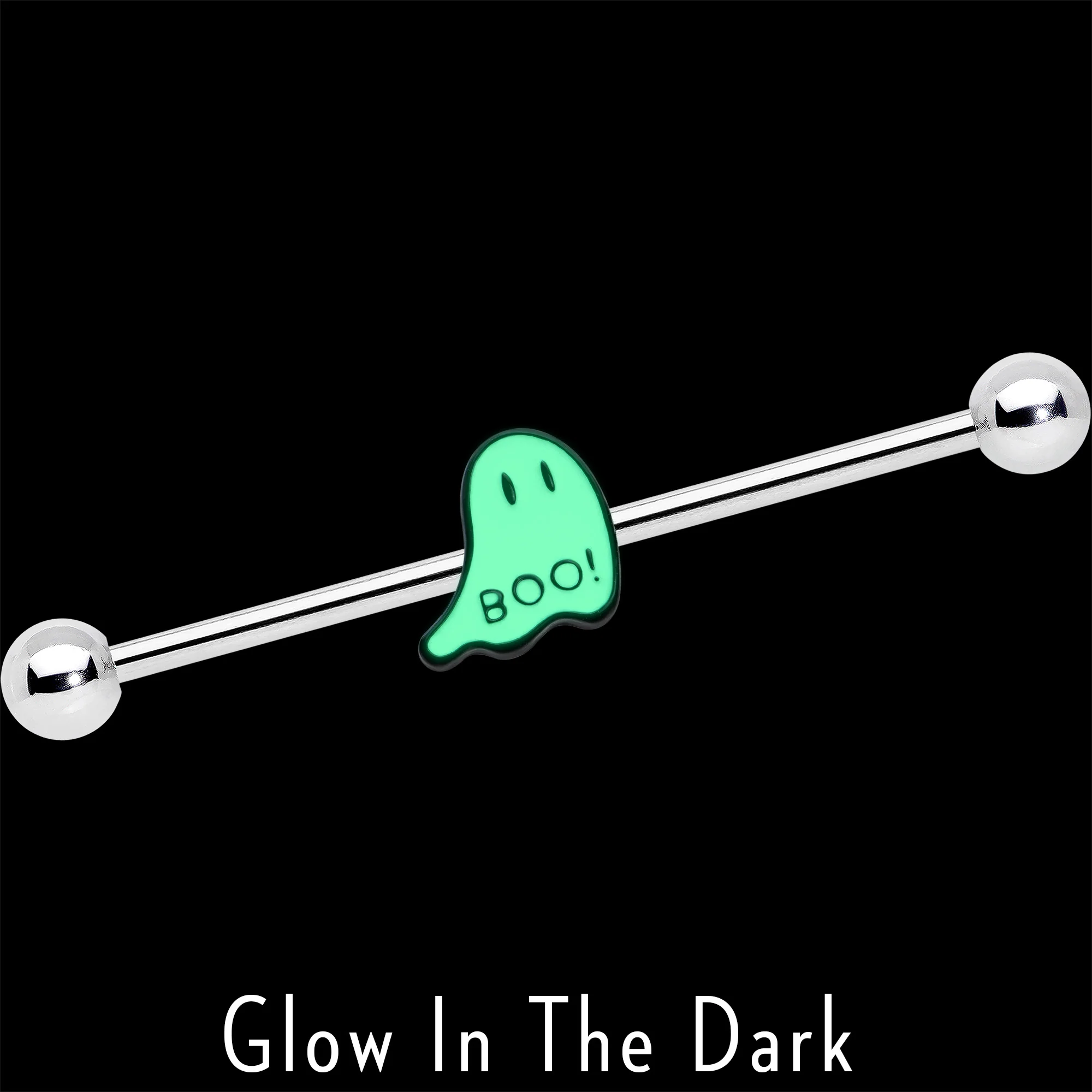 14G Halloween White Ghost Glow in the Dark Industrial Barbell 38mm - Image 3