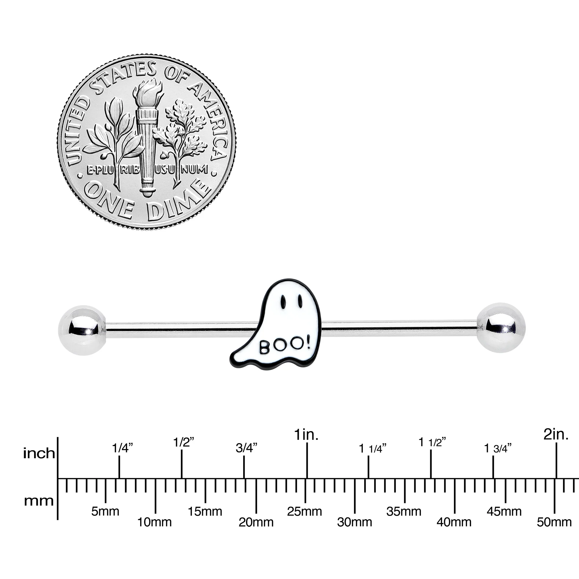 14G Halloween White Ghost Glow in the Dark Industrial Barbell 38mm - Image 4