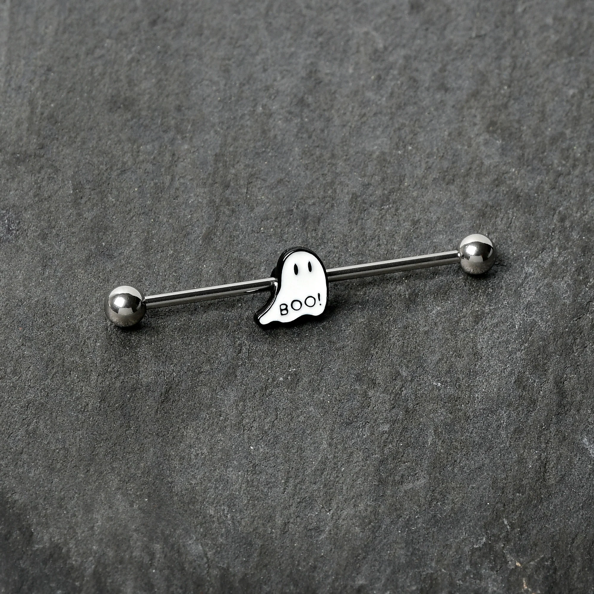 14G Halloween White Ghost Glow in the Dark Industrial Barbell 38mm - Image 5