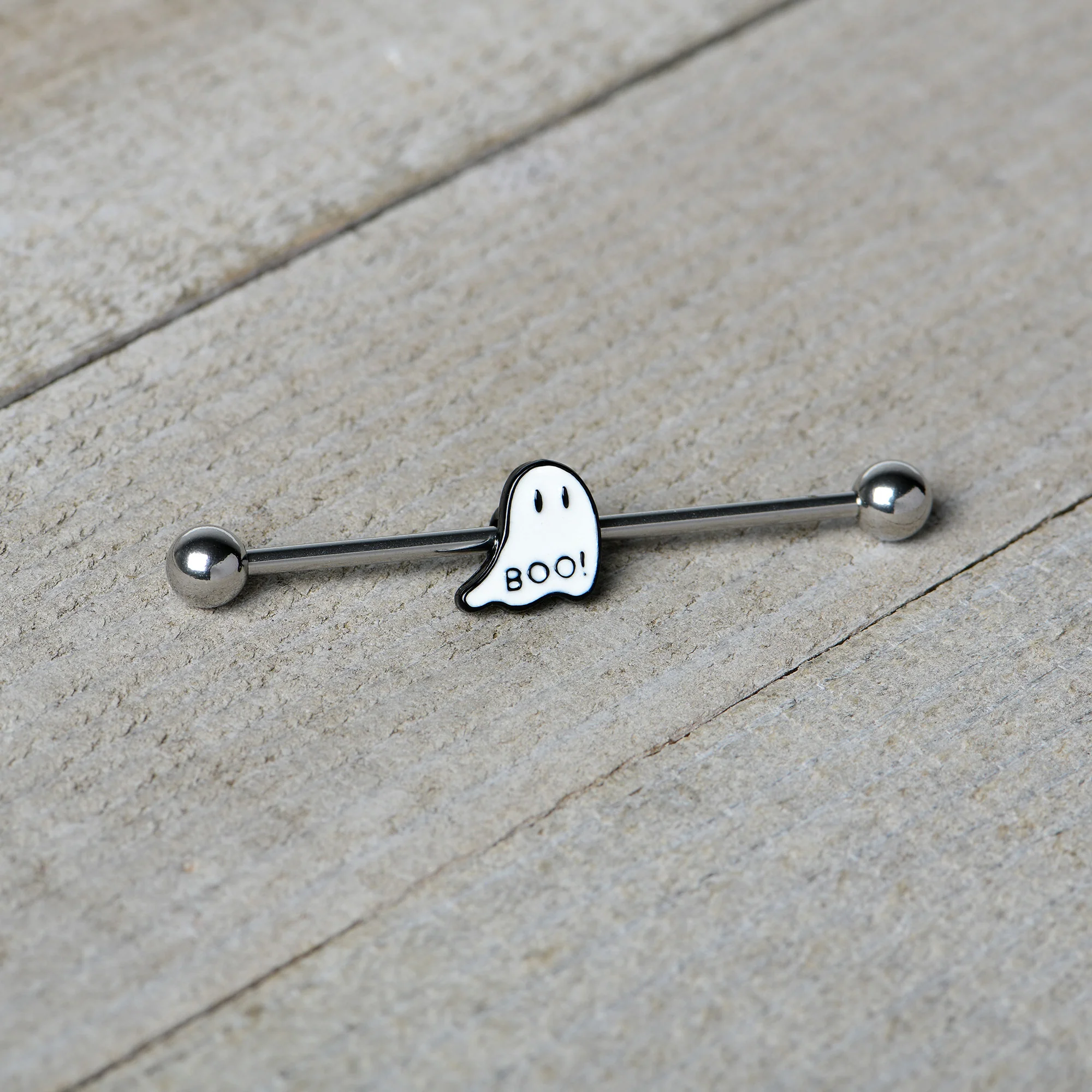 14G Halloween White Ghost Glow in the Dark Industrial Barbell 38mm - Image 6