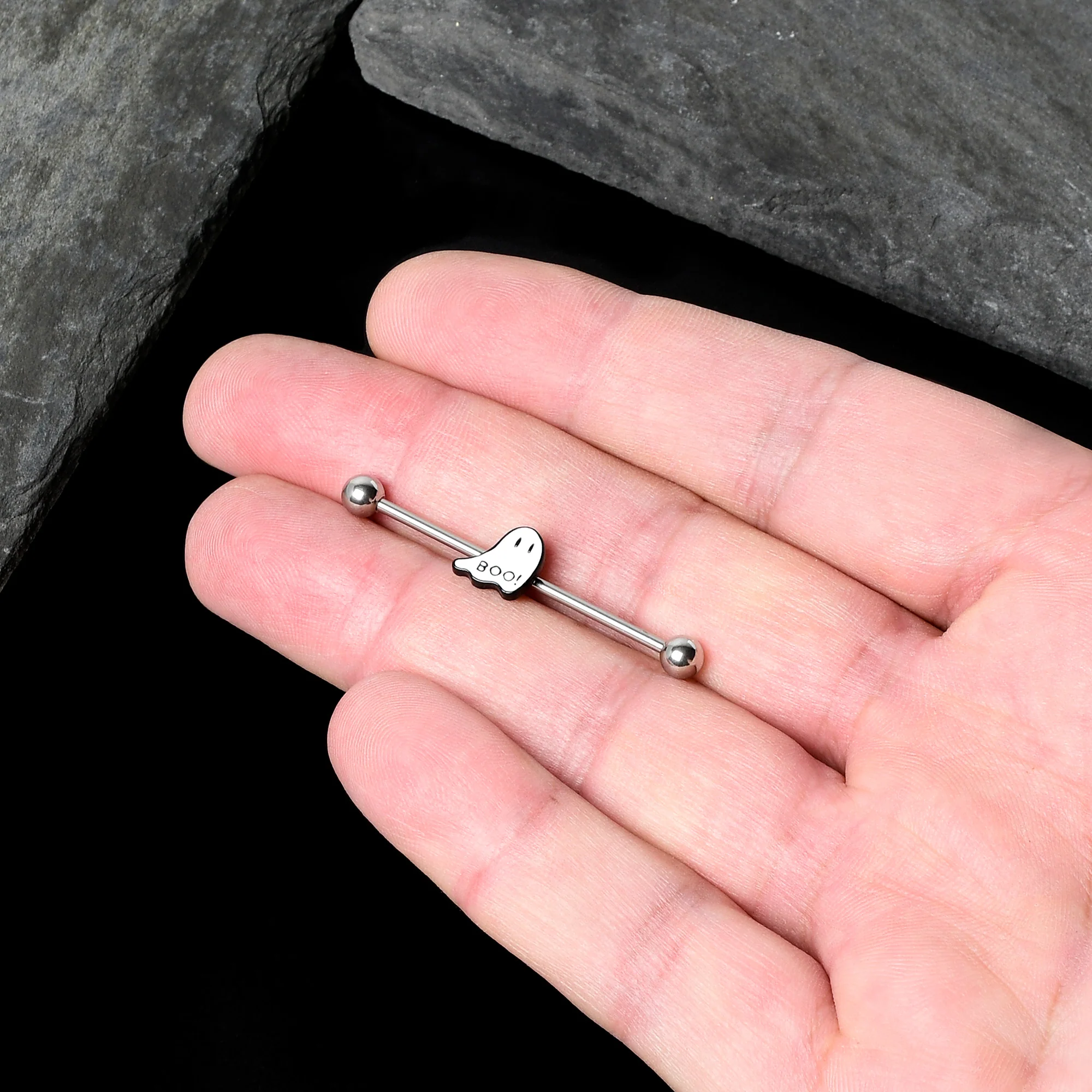 14G Halloween White Ghost Glow in the Dark Industrial Barbell 38mm - Image 7