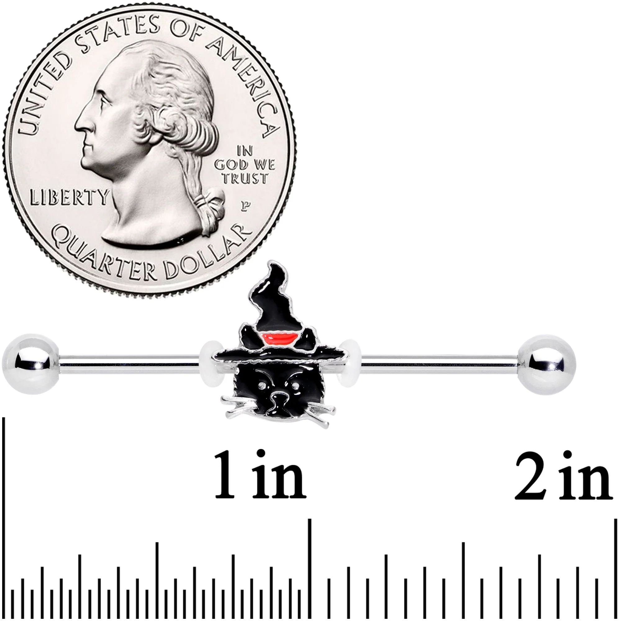 14G Halloween Witch Way Black Cat Barbell Industrial 38mm - Image 2