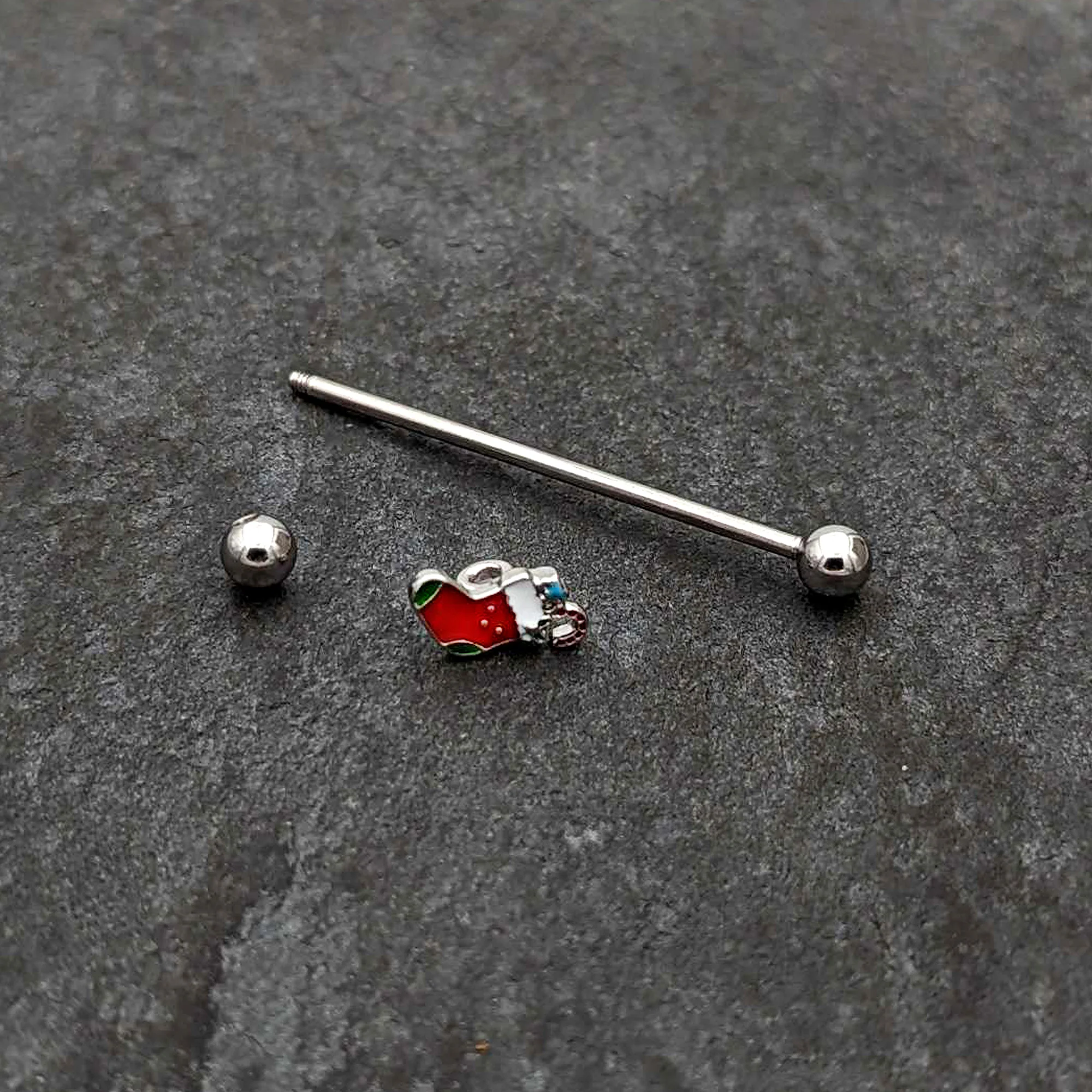 14G Happy Christmas Stocking Red Green Industrial Barbell 38mm - Image 5