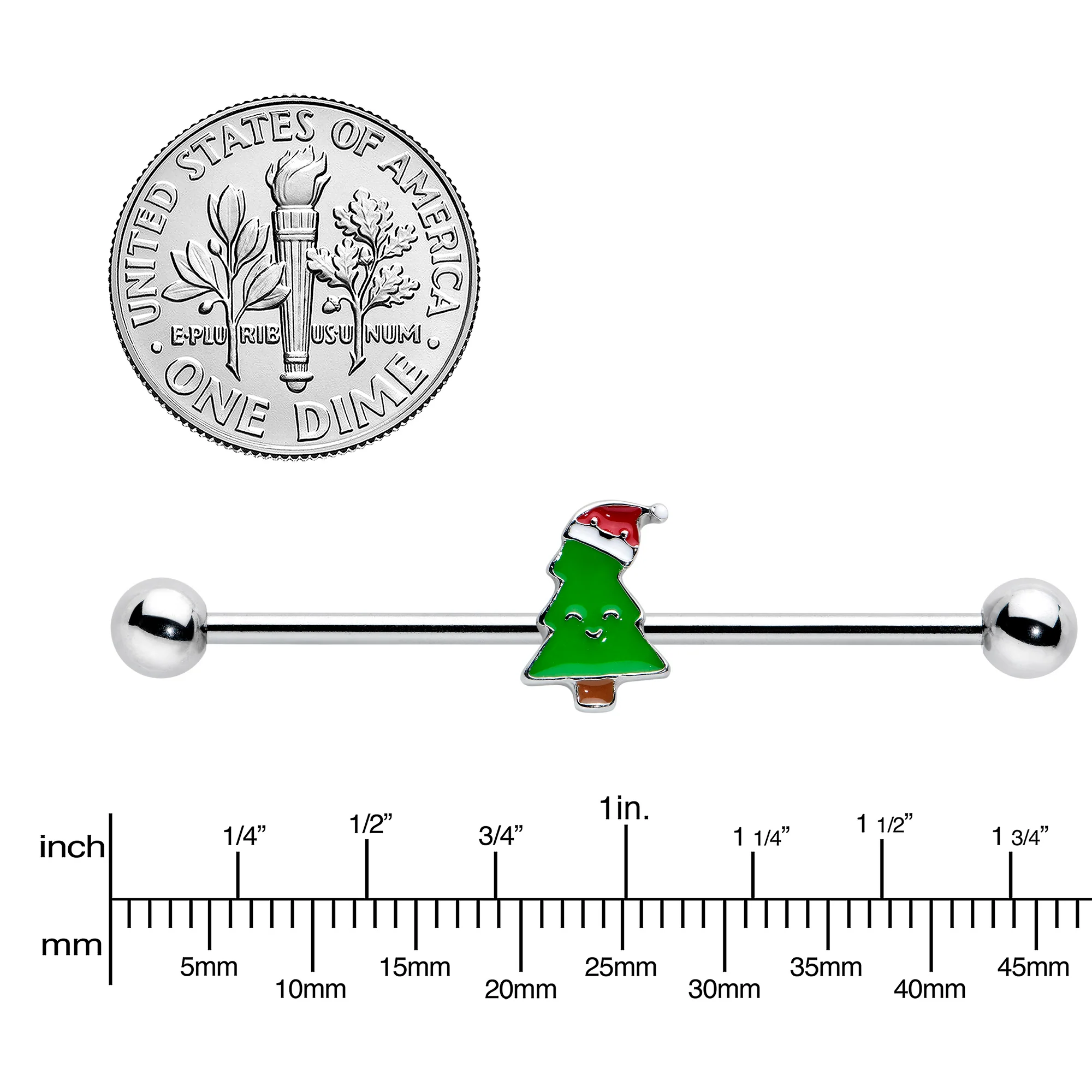 14G Happy Christmas Tree Hat Holiday Industrial Barbell 38mm - Image 3