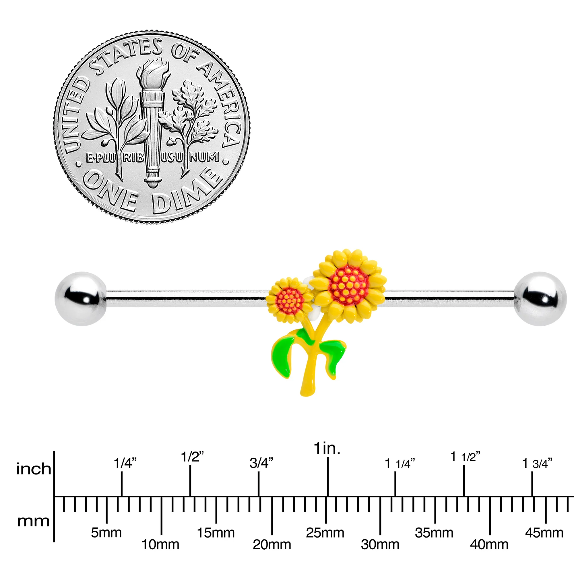 14G Happy Sunflower Duo Industrial Barbell 38mm - Image 3