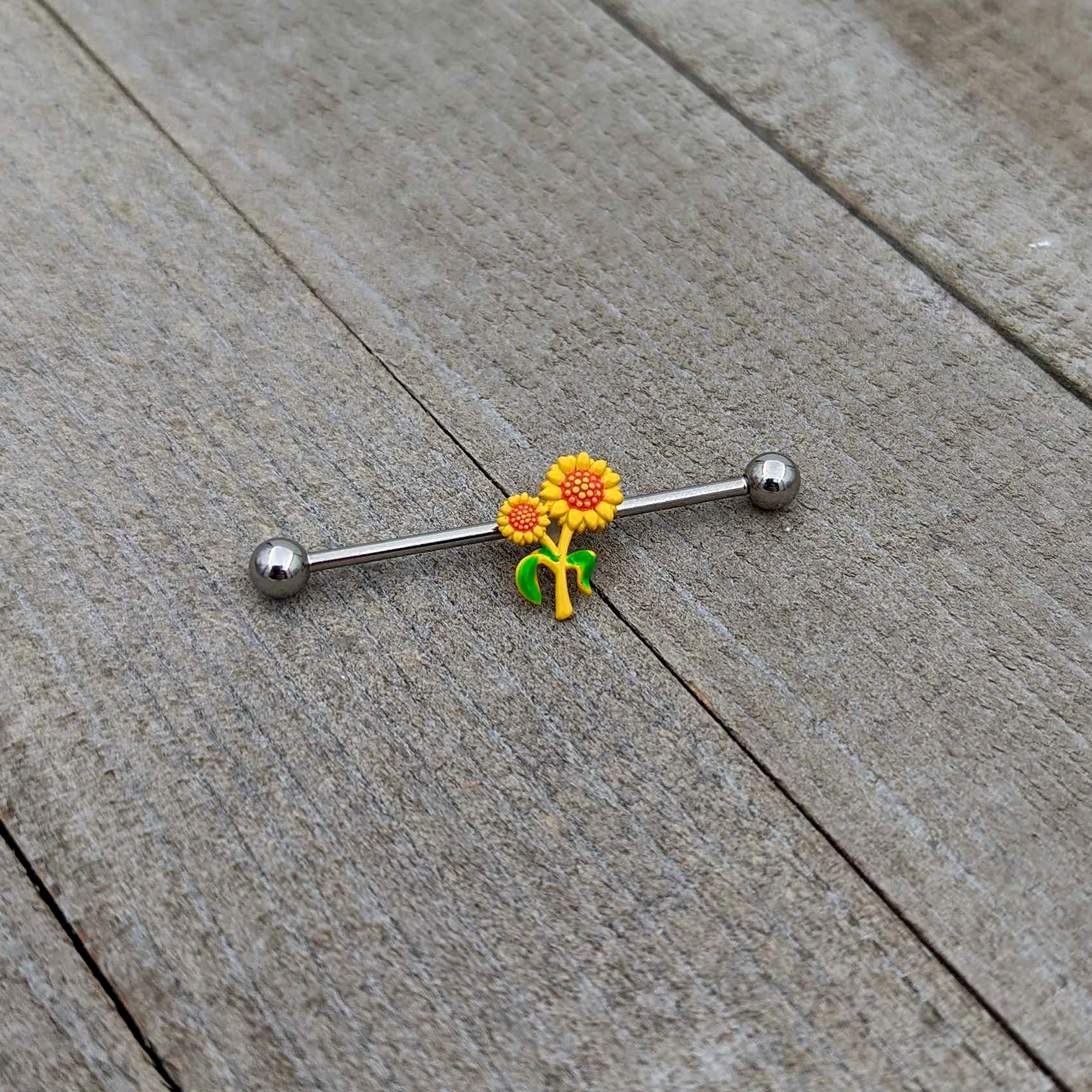 14G Happy Sunflower Duo Industrial Barbell 38mm - Image 5