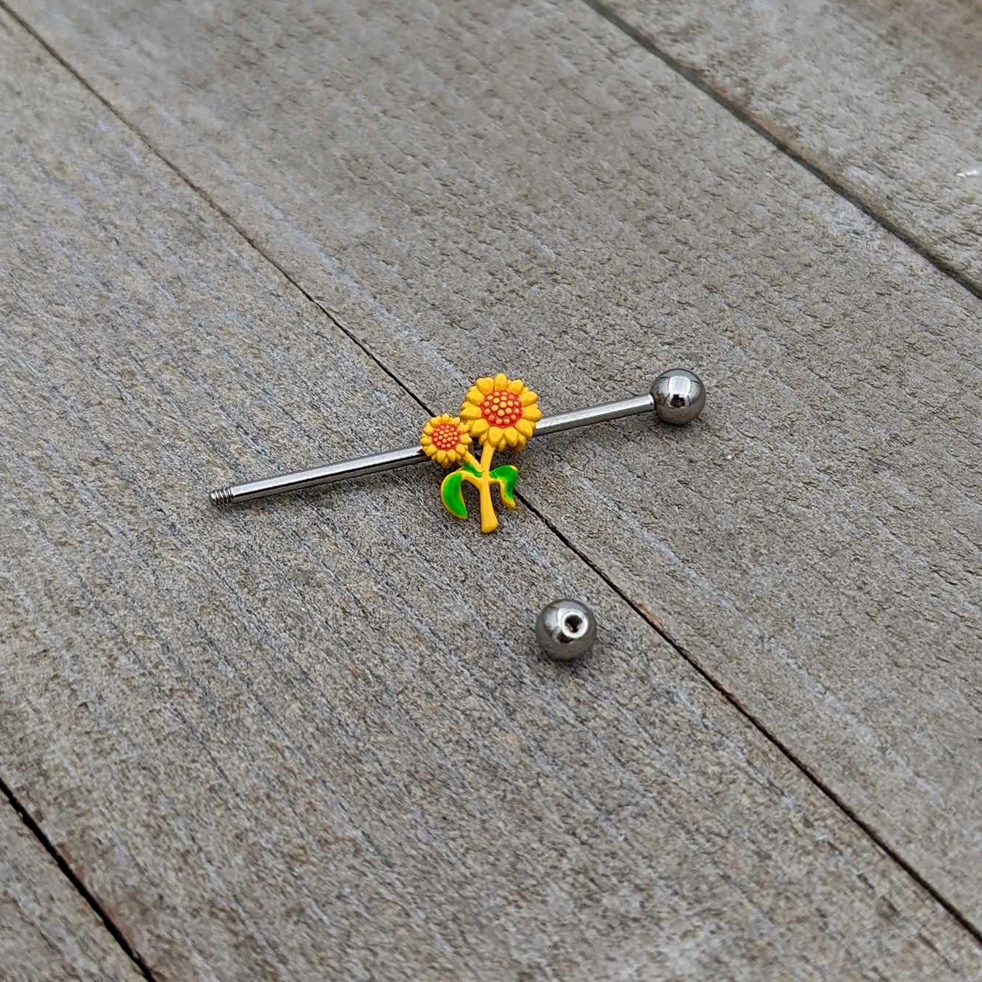 14G Happy Sunflower Duo Industrial Barbell 38mm - Image 6