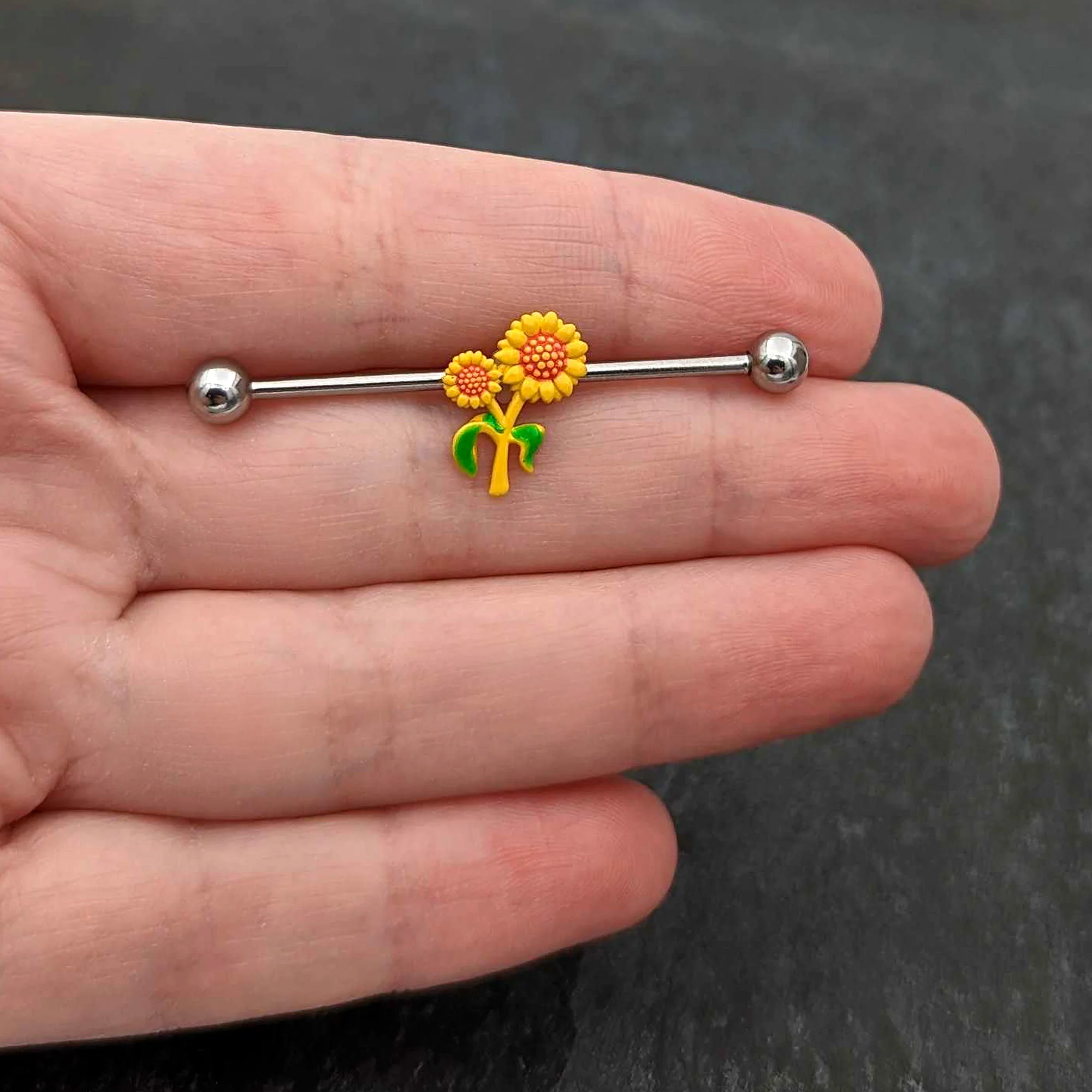 14G Happy Sunflower Duo Industrial Barbell 38mm - Image 7