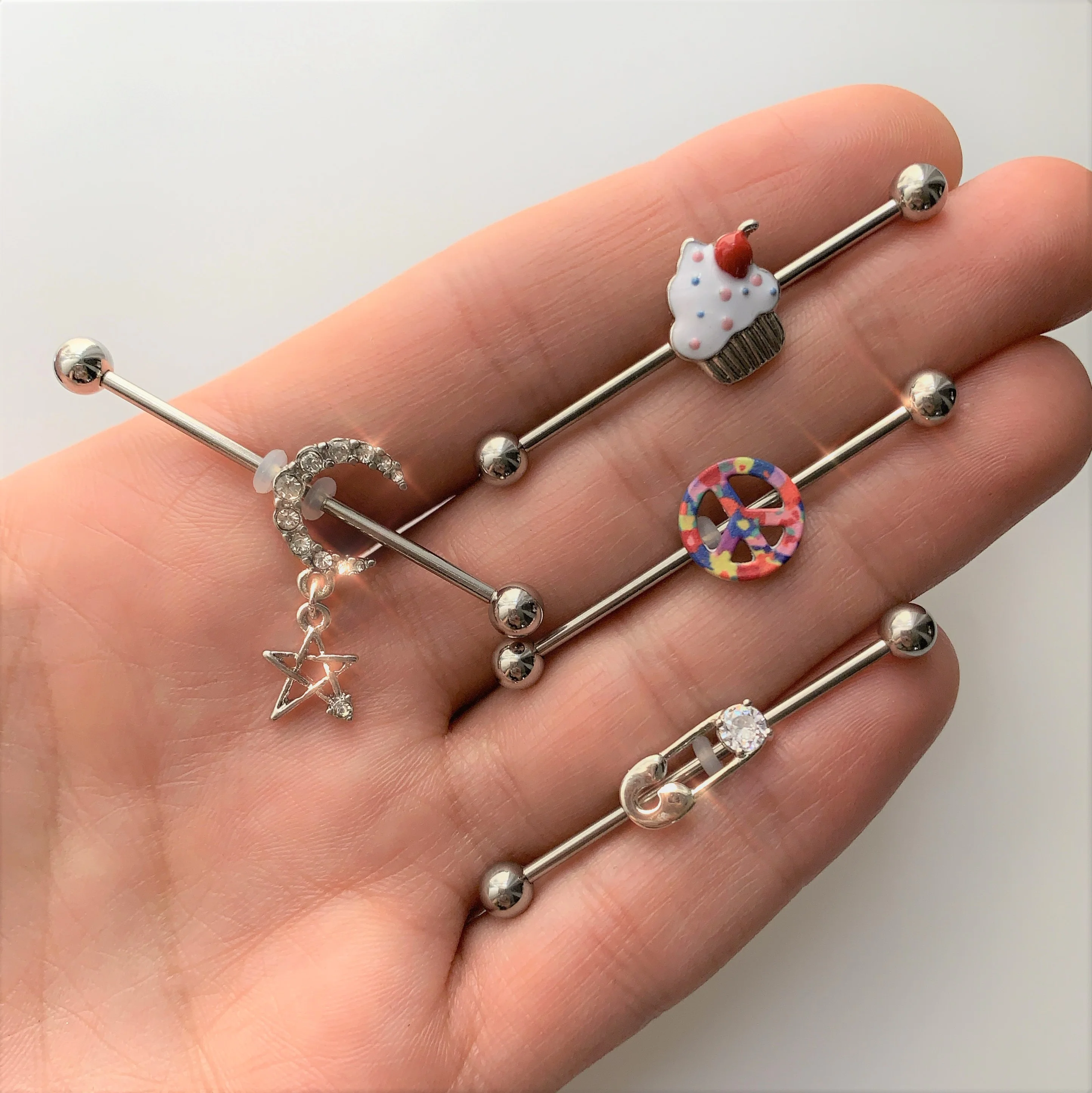14G Hippie Rainbow Peace Sign Industrial Barbell 38mm - Image 2