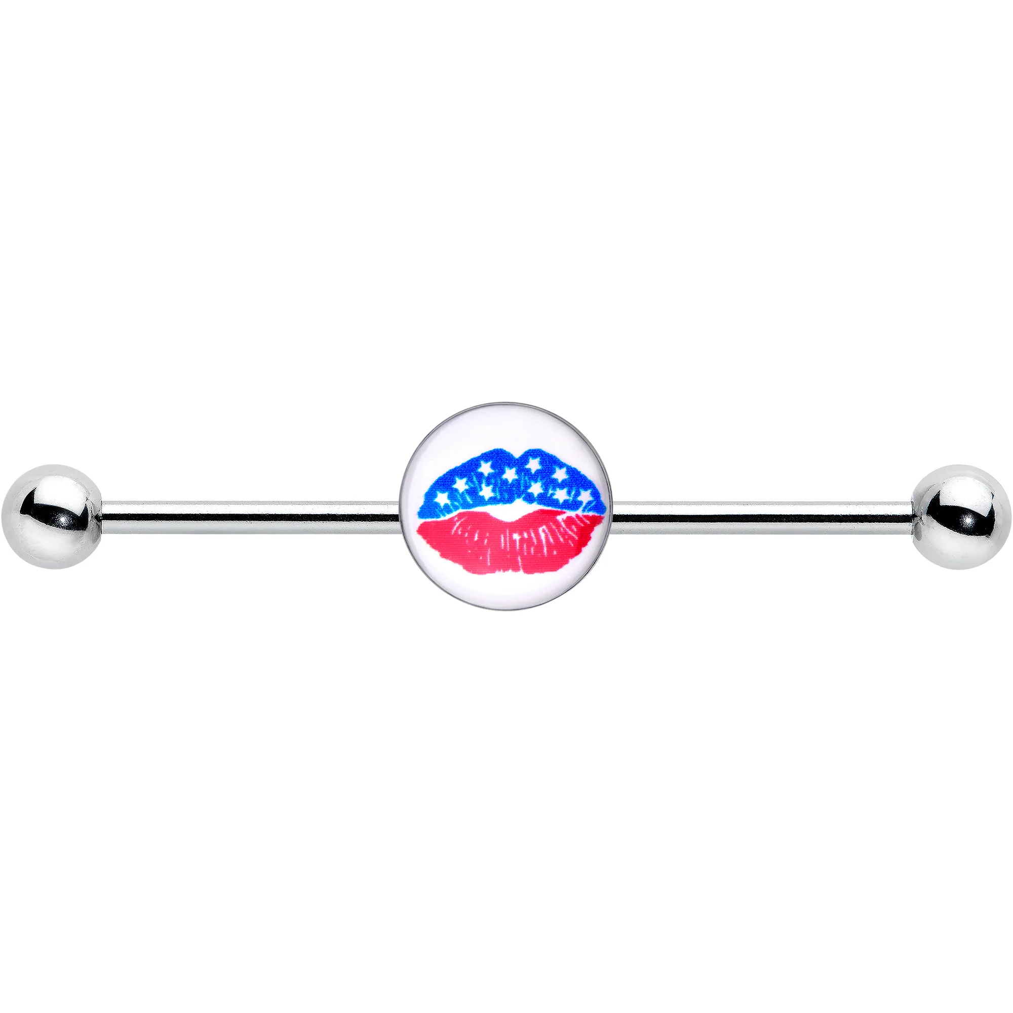 14G Inlay Patriotic Kissy Lips Industrial Barbell 38mm - Image 2