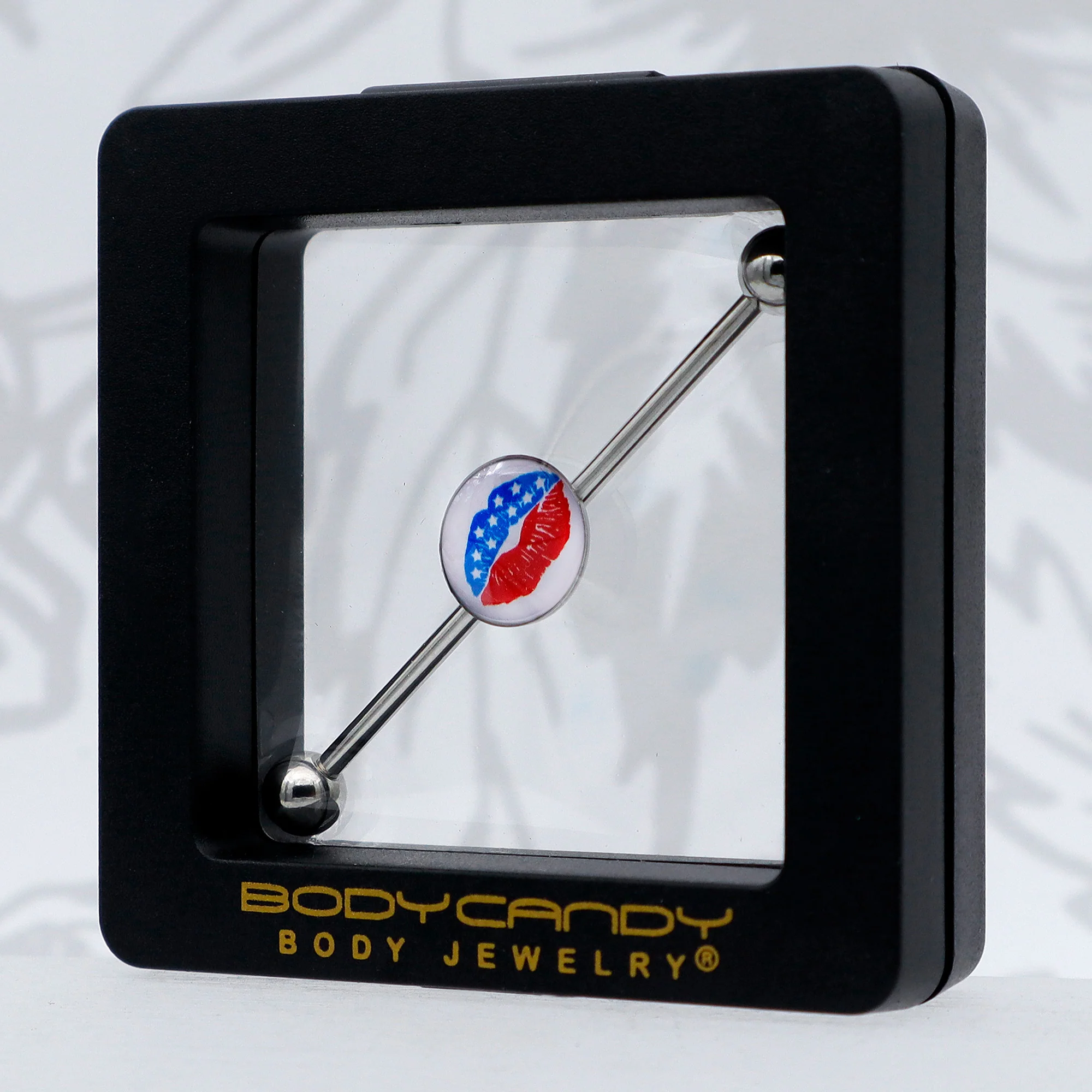 14G Inlay Patriotic Kissy Lips Industrial Barbell 38mm - Image 8