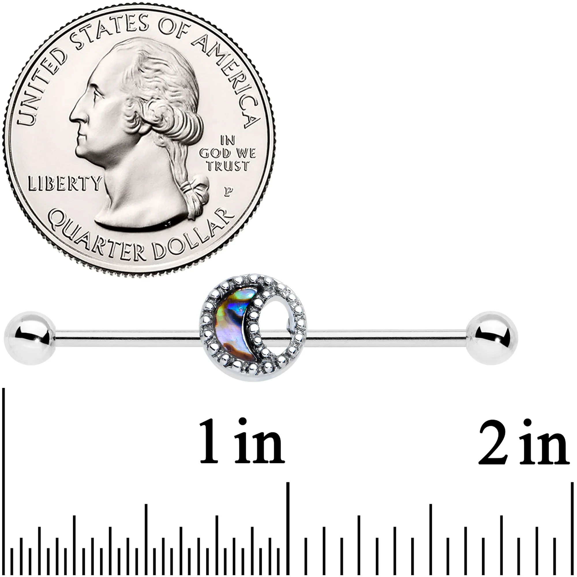 14G Iridescent Crescent Moon Industrial Barbell 38mm - Image 2