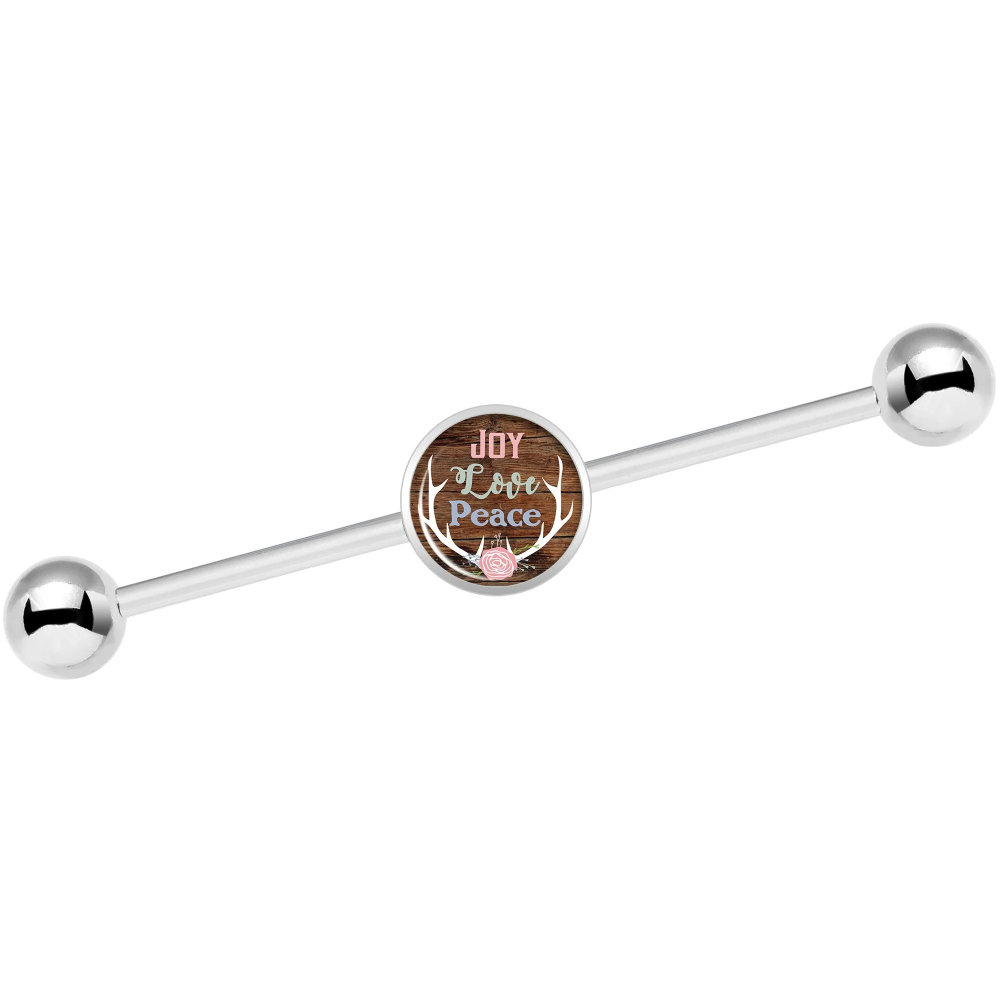 14G Joy Love Peace Antlers Industrial Barbell 37mm - Image 4
