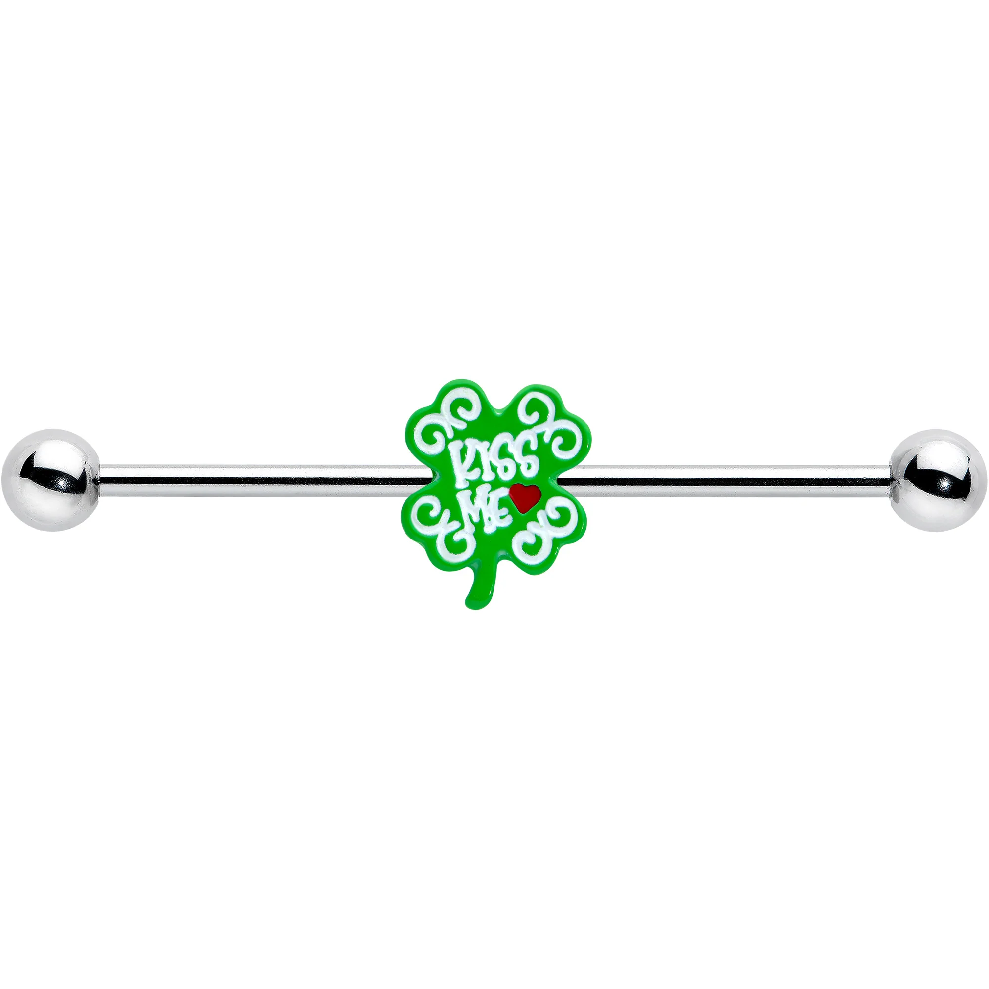 14G Kiss Me Shamrock St Patricks Industrial Barbell 38mm - Image 2