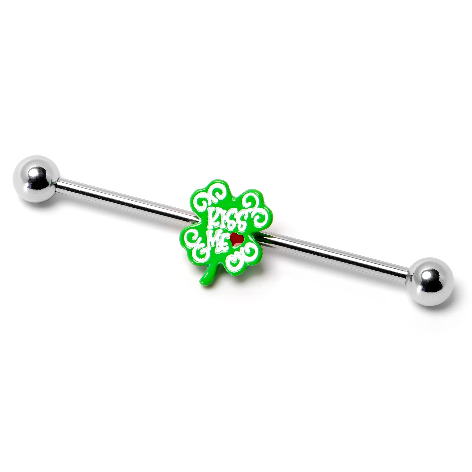 14G Kiss Me Shamrock St Patricks Industrial Barbell 38mm - Image 5