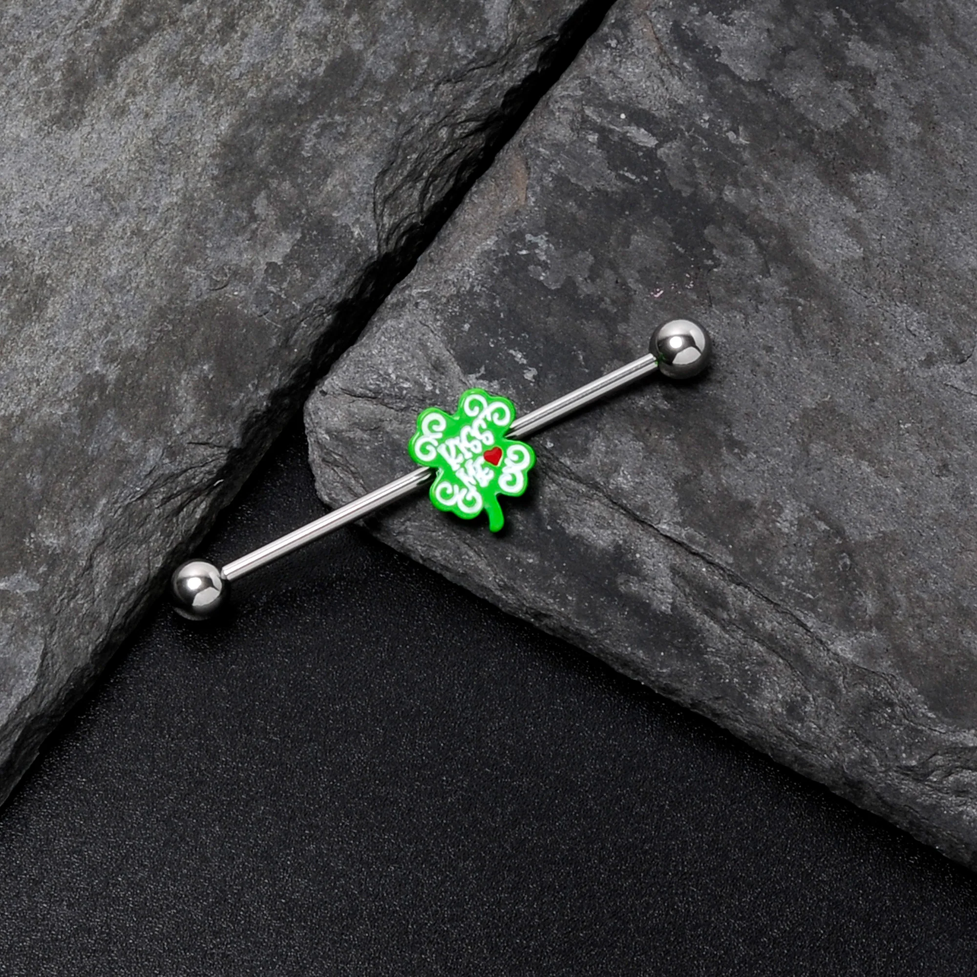 14G Kiss Me Shamrock St Patricks Industrial Barbell 38mm - Image 7