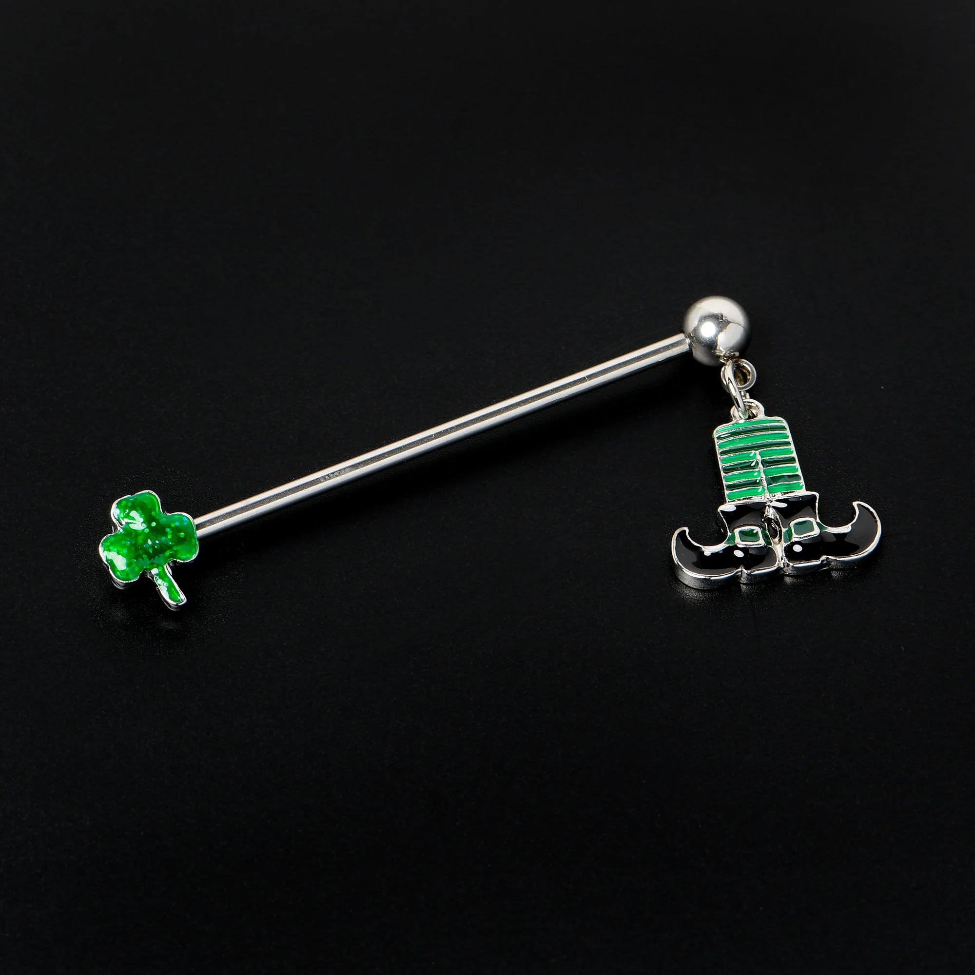 14G Leprechaun Legs Shamrock Dangle Industrial Barbell 38mm - Image 5