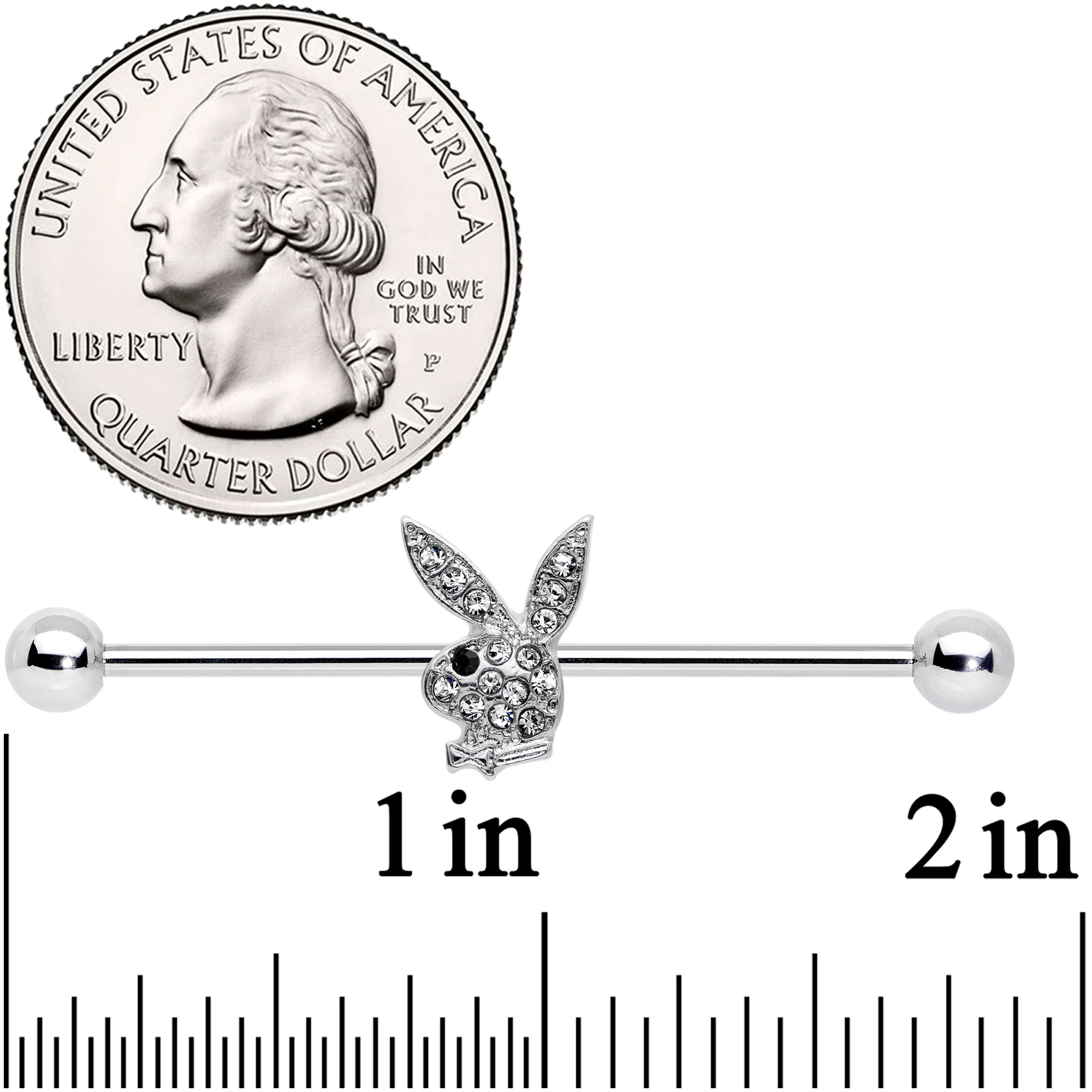14G Licensed Playboy Bunny Clear Gem Industrial Barbell 38mm - Image 2