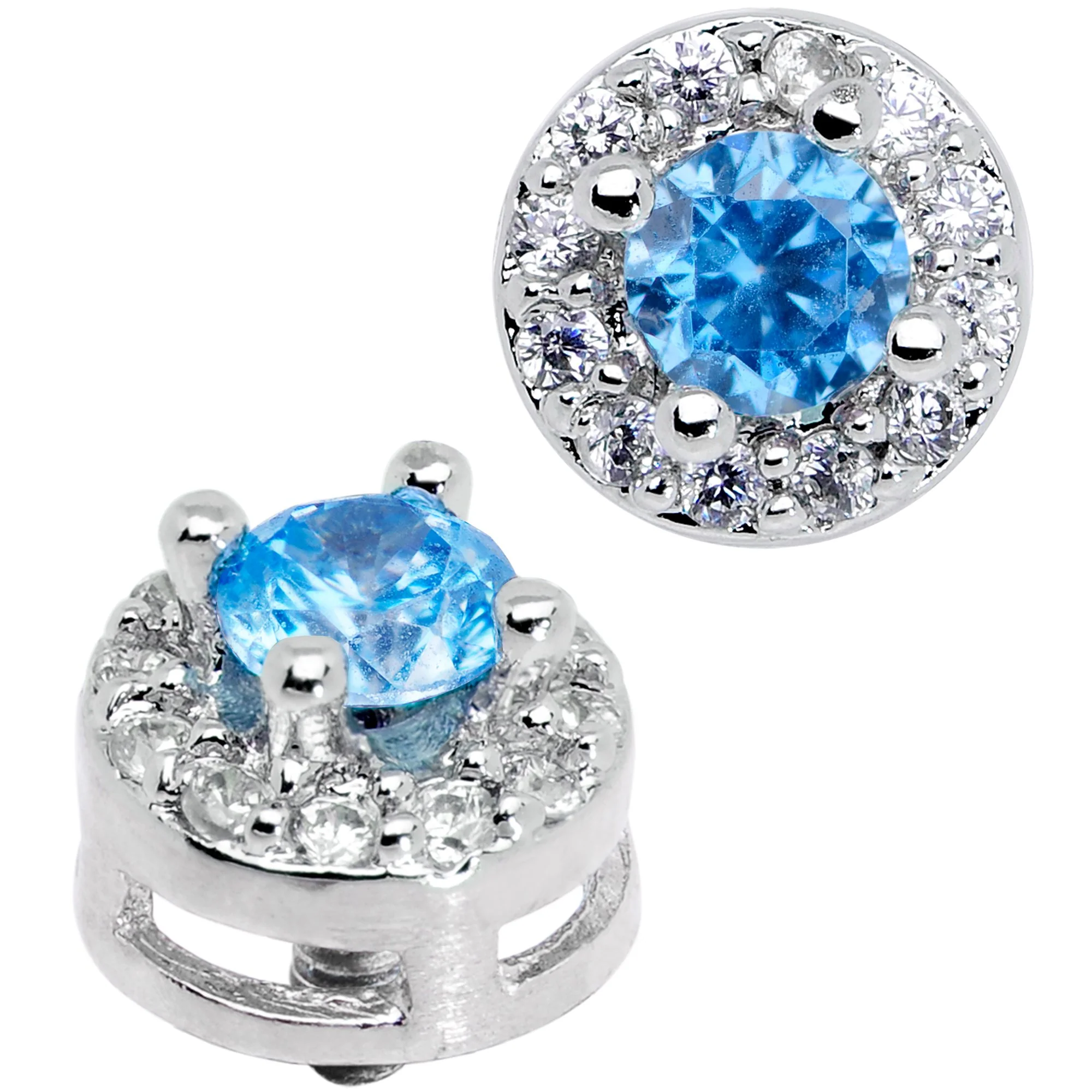 14G Light Blue CZ Two Tier Externally Threaded Dermal Anchor Top - Image 2
