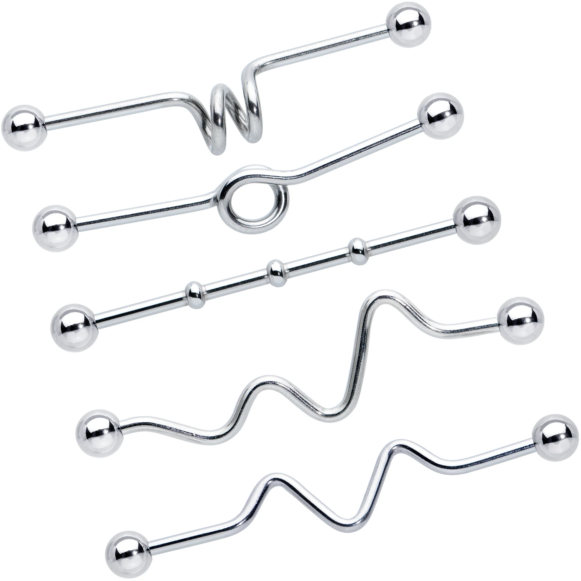 14G Loops Waves Industrial Project Bar 40mm Set of 5