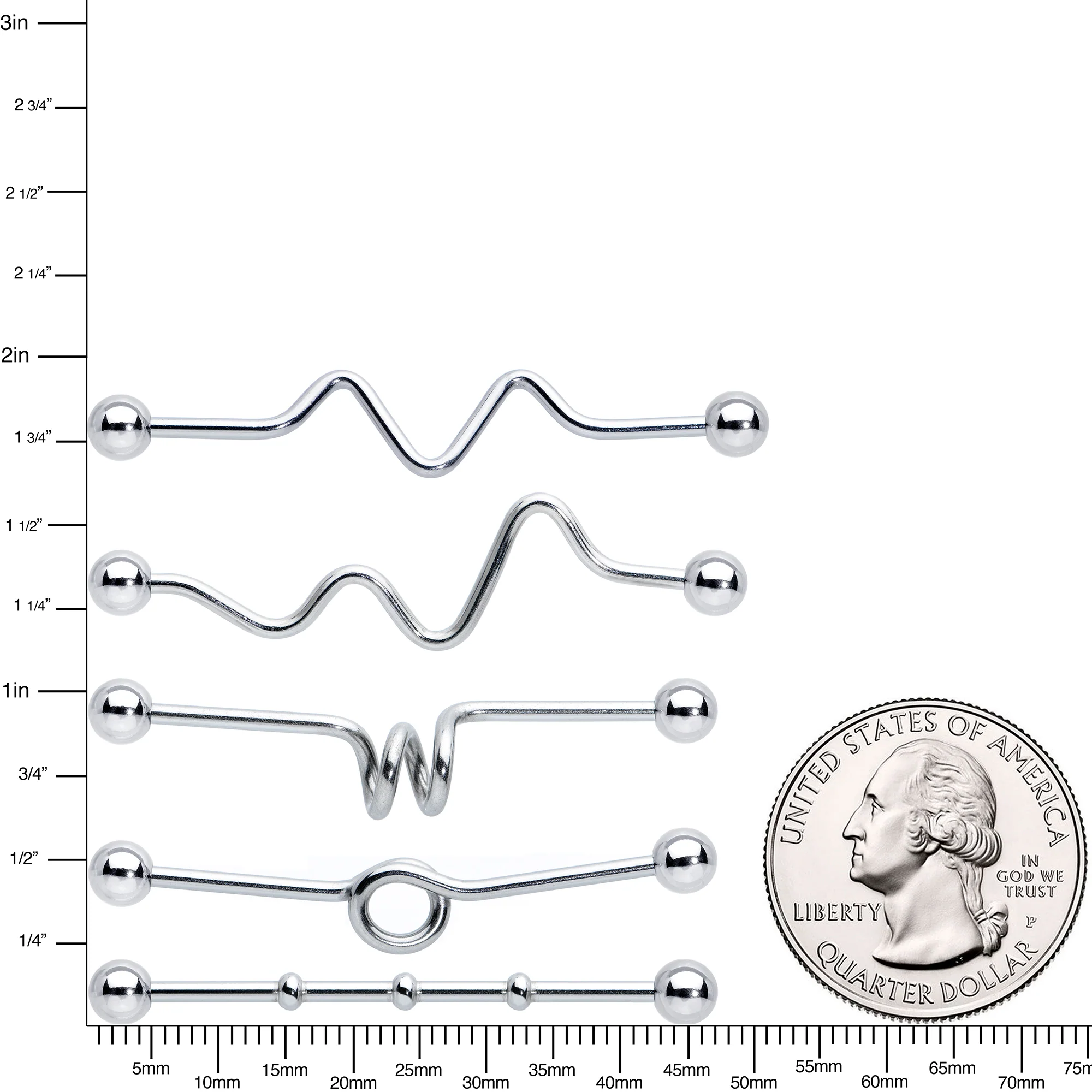 14G Loops Waves Industrial Project Bar 40mm Set of 5 - Image 7