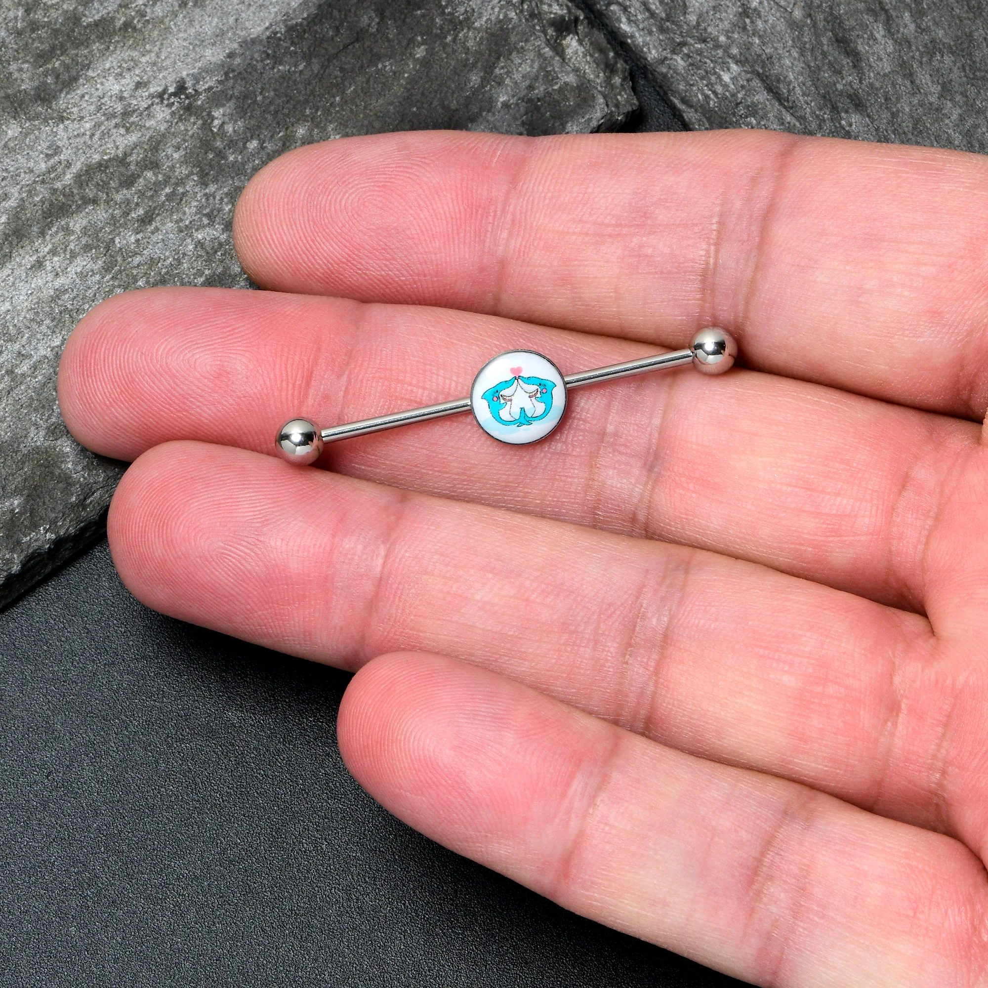 14G Loving Blue Whales Industrial Barbell 38mm - Image 3
