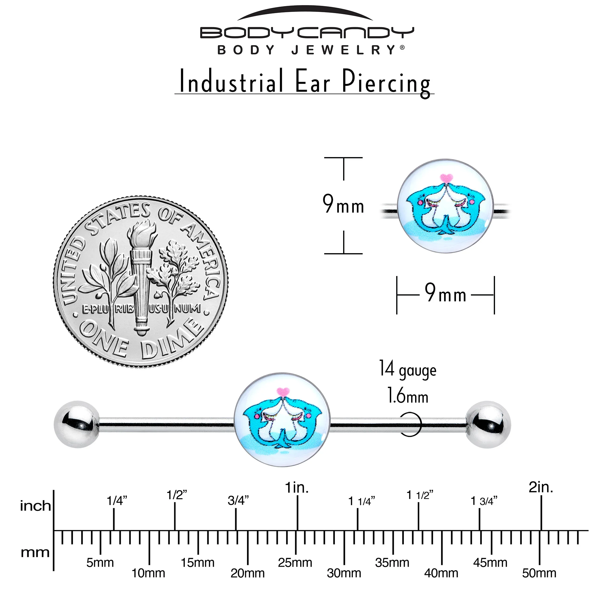 14G Loving Blue Whales Industrial Barbell 38mm - Image 4