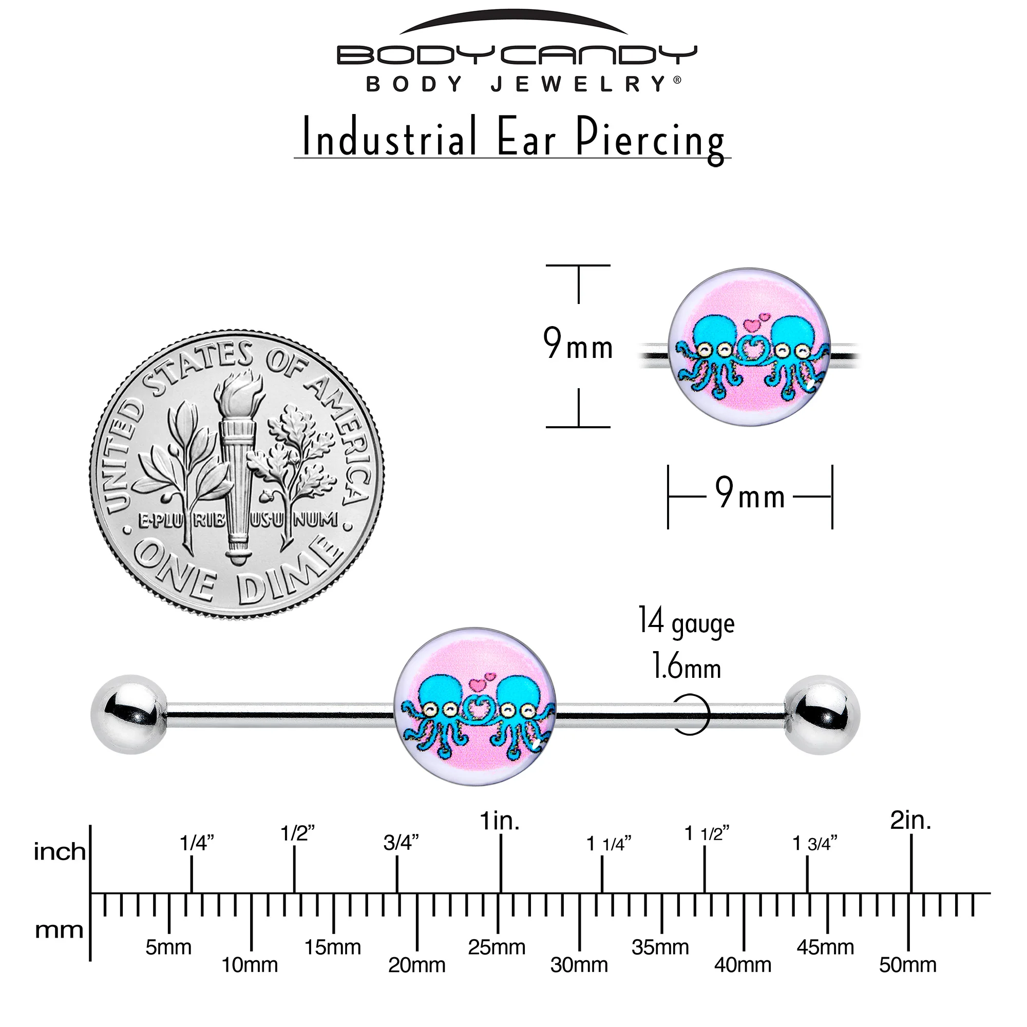 14G Loving Octopus Duo Industrial Barbell 38mm - Image 4