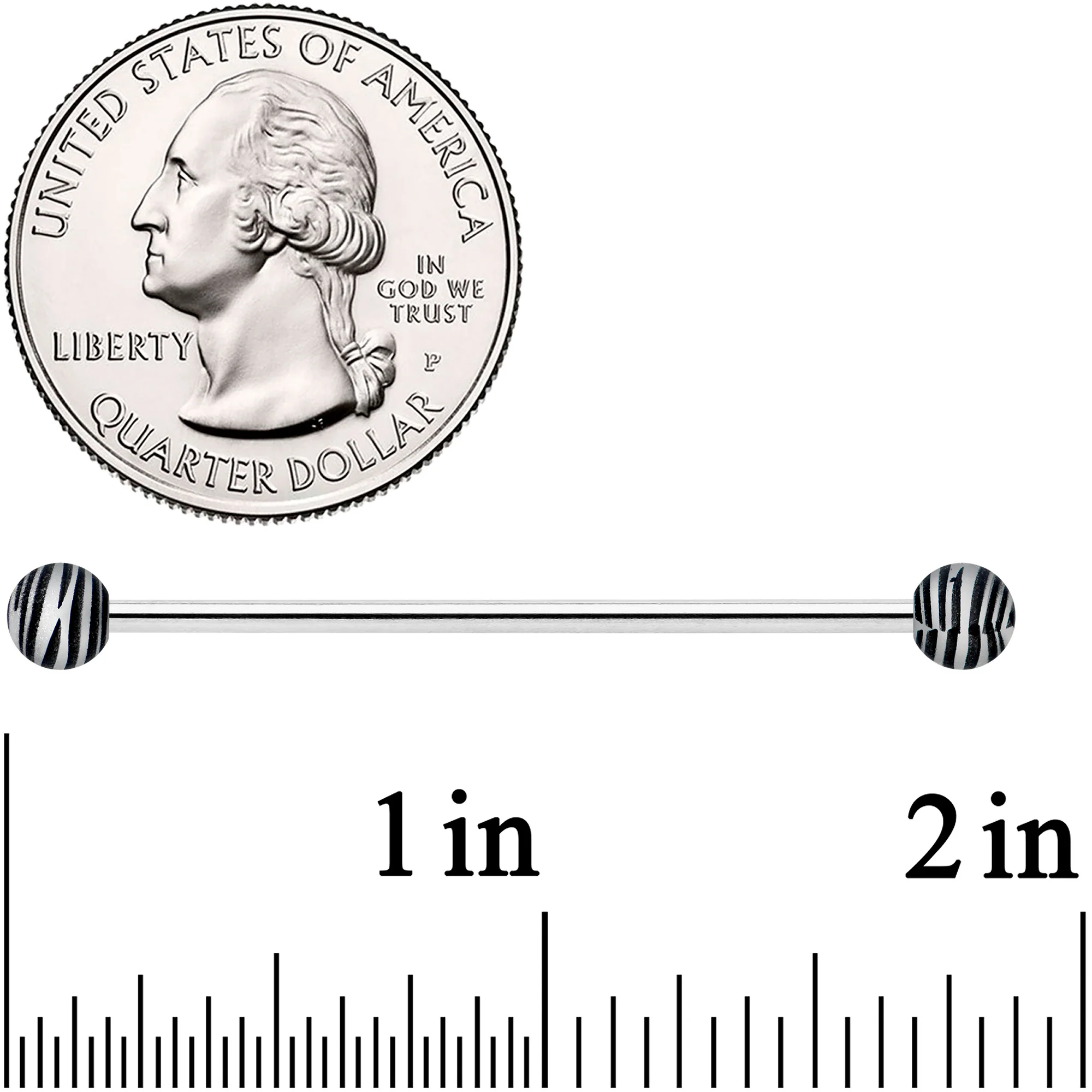 14G Matte Black Zebra Stripe Industrial Barbell 38mm - Image 2