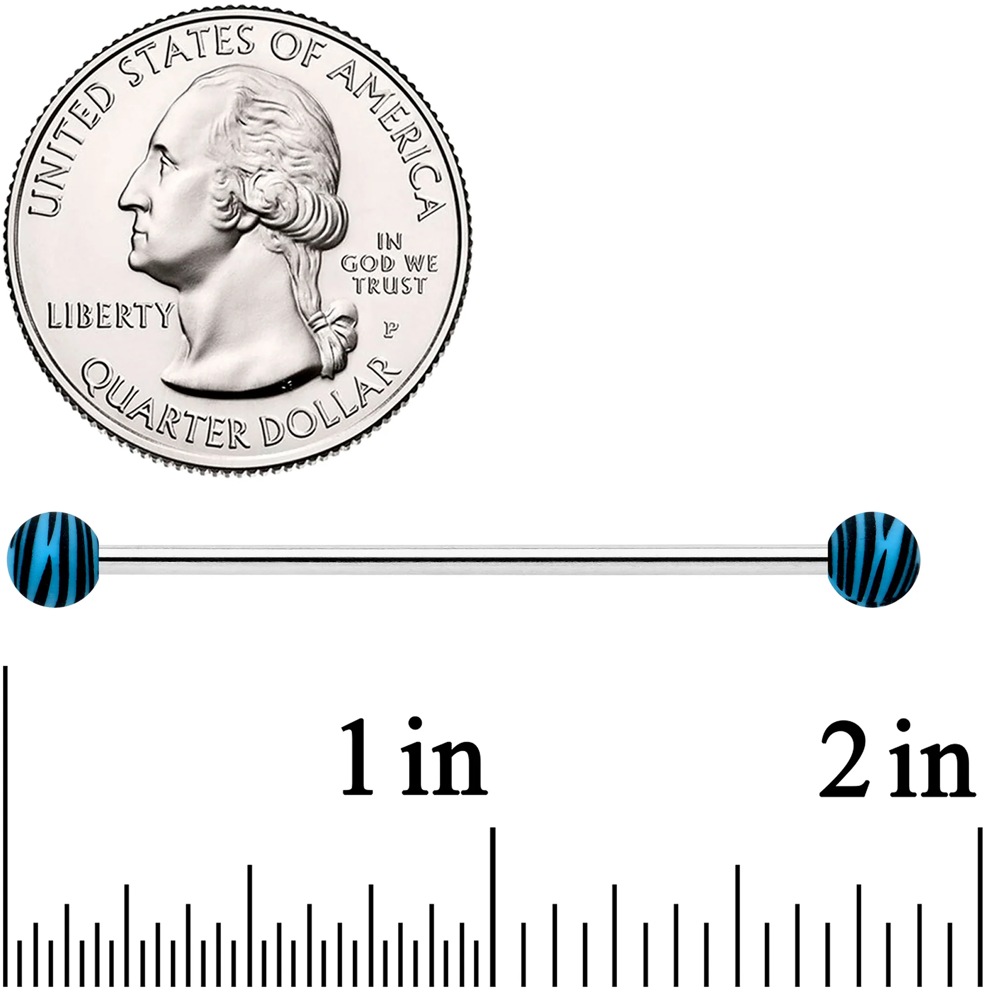 14G Matte Blue Zebra Stripe Industrial Barbell 38mm - Image 2